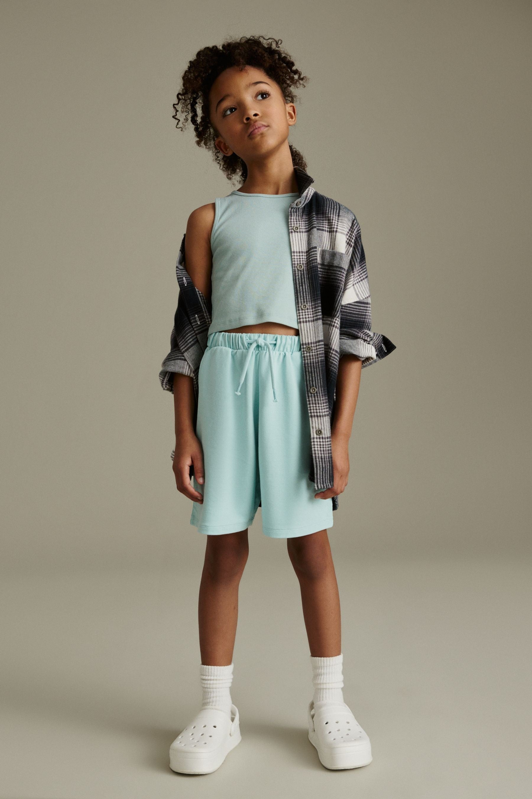 Blue Rib Vest and Sweat Short Set (3-16yrs)