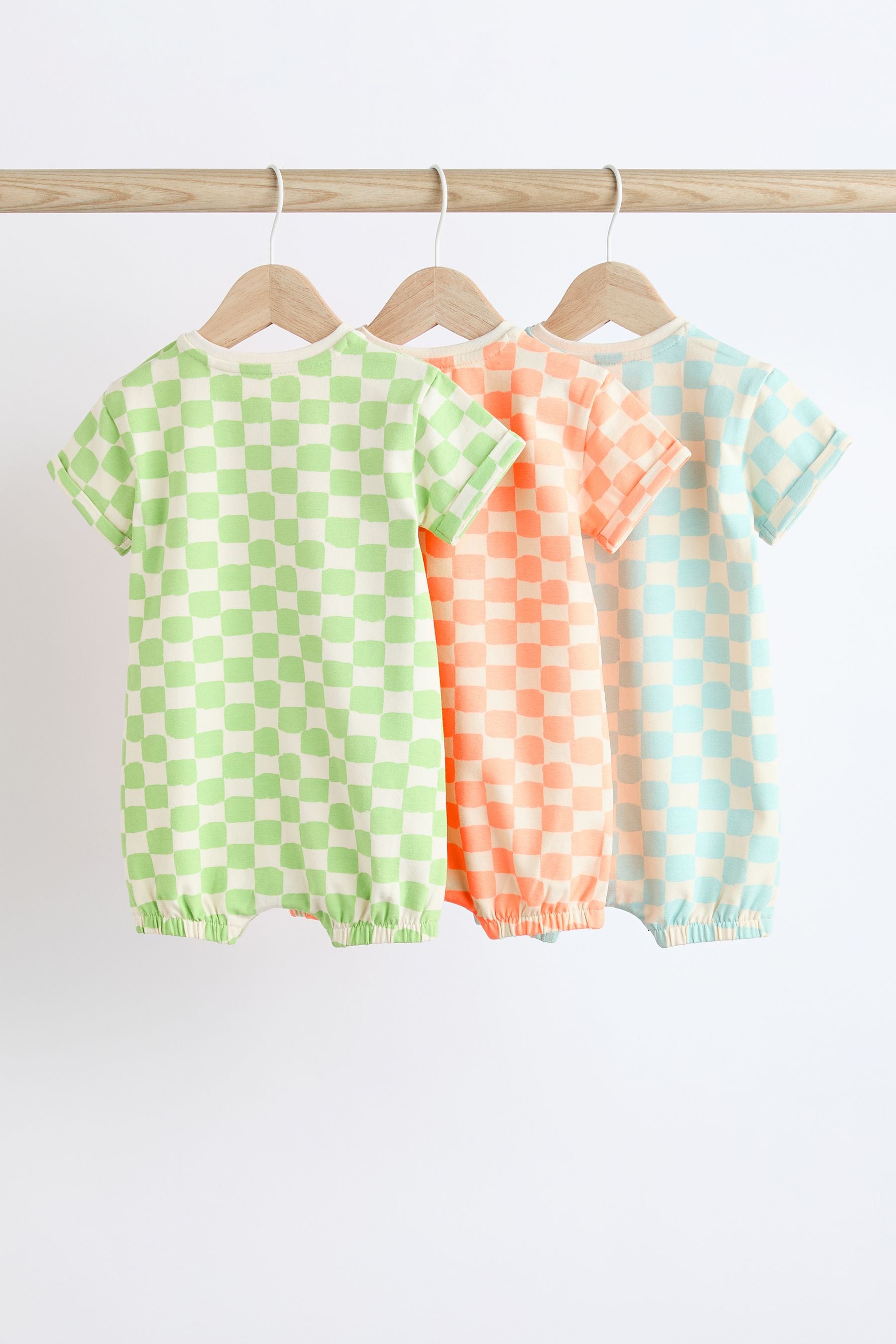 Multi Checkerboard Baby Jersey 100% Cotton Rompers 3 Pack