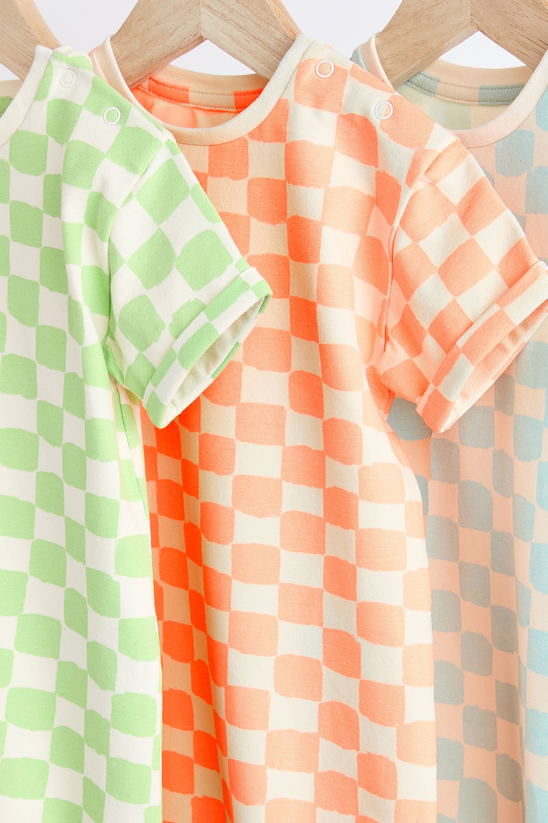 Multi Checkerboard Baby Jersey 100% Cotton Rompers 3 Pack