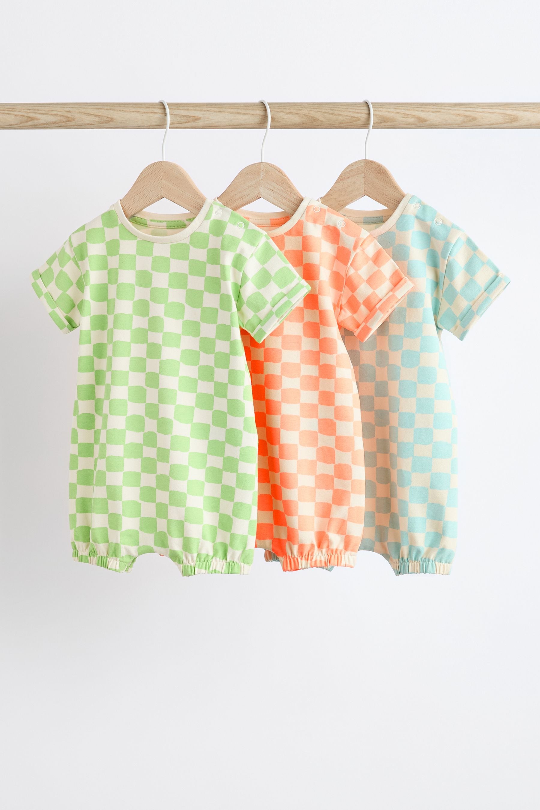 Multi Checkerboard Baby Jersey 100% Cotton Rompers 3 Pack