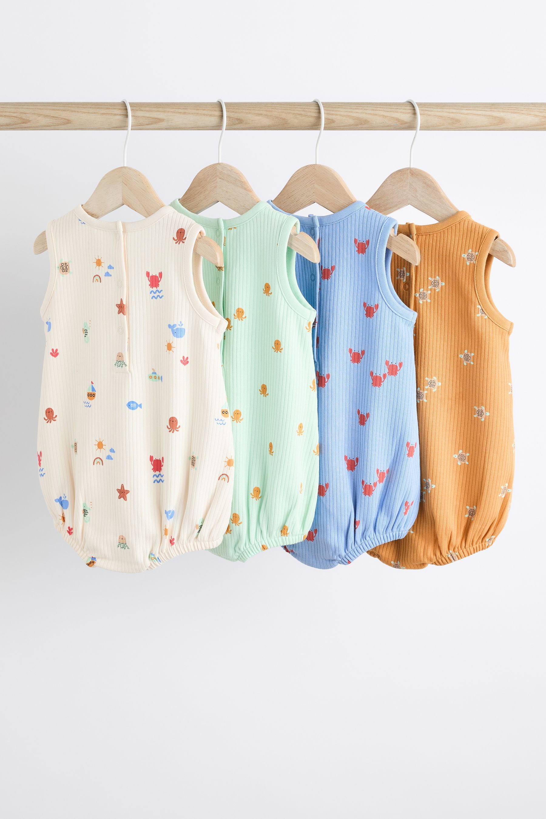 Multi Sealife Baby Bloomer Jersey Rompers 4 Pack