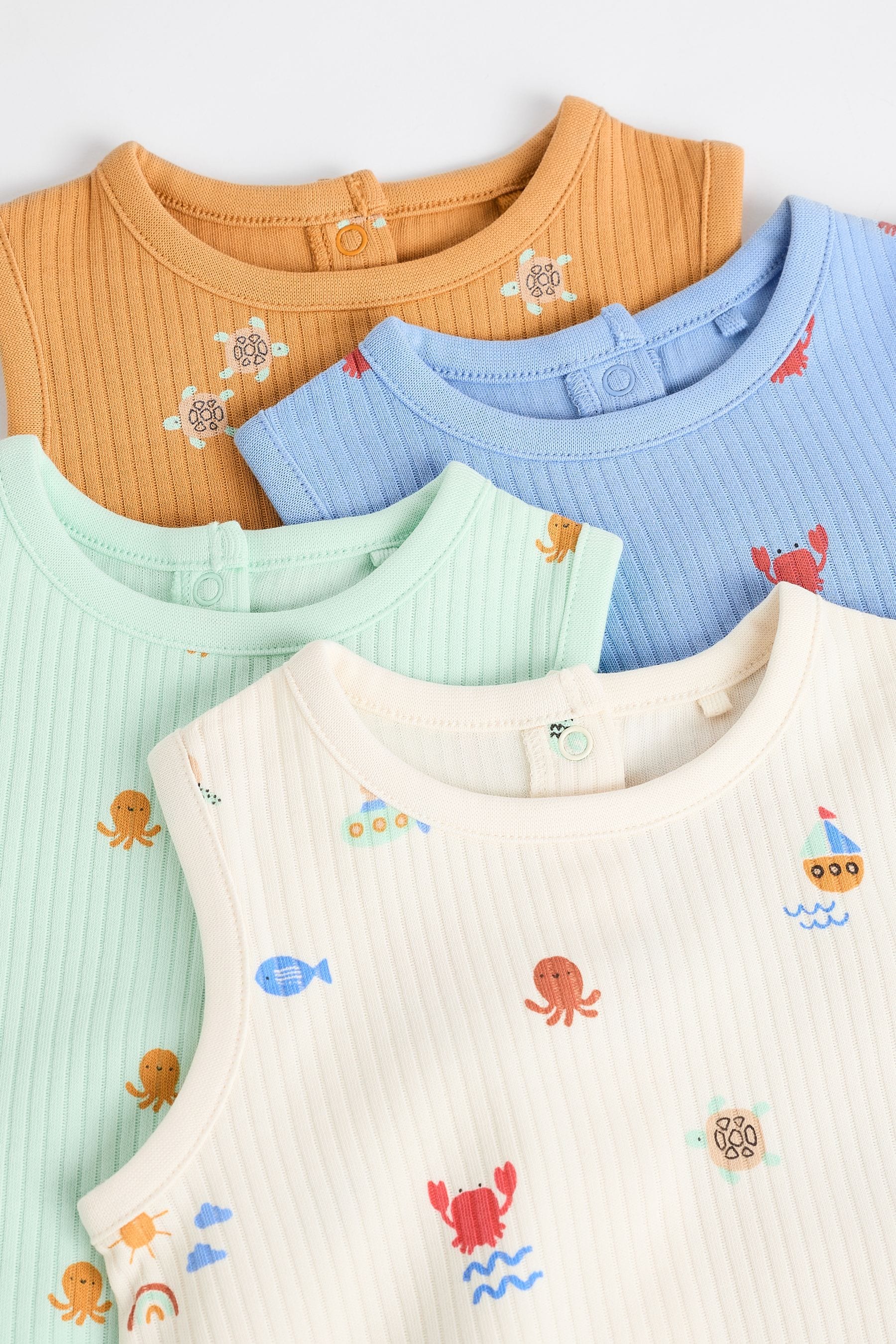 Multi Sealife Baby Bloomer Jersey Rompers 4 Pack