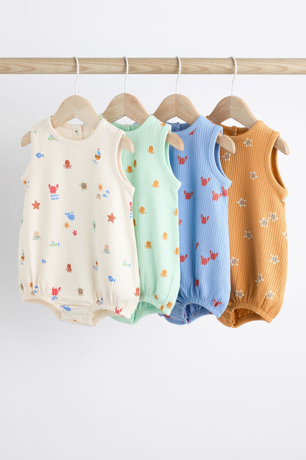 Multi Sealife Baby Bloomer Jersey Rompers 4 Pack