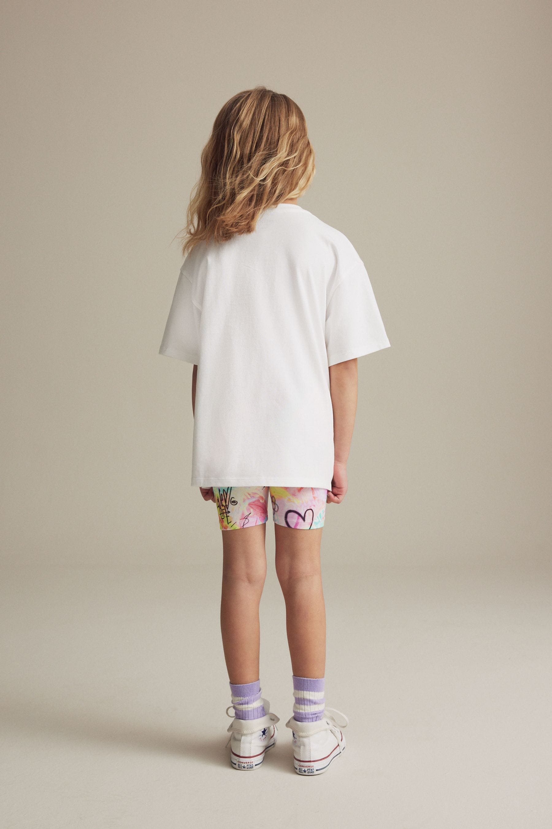 White Graffiti Oversized T-Shirt and Cycle Shorts Set (3-16yrs)