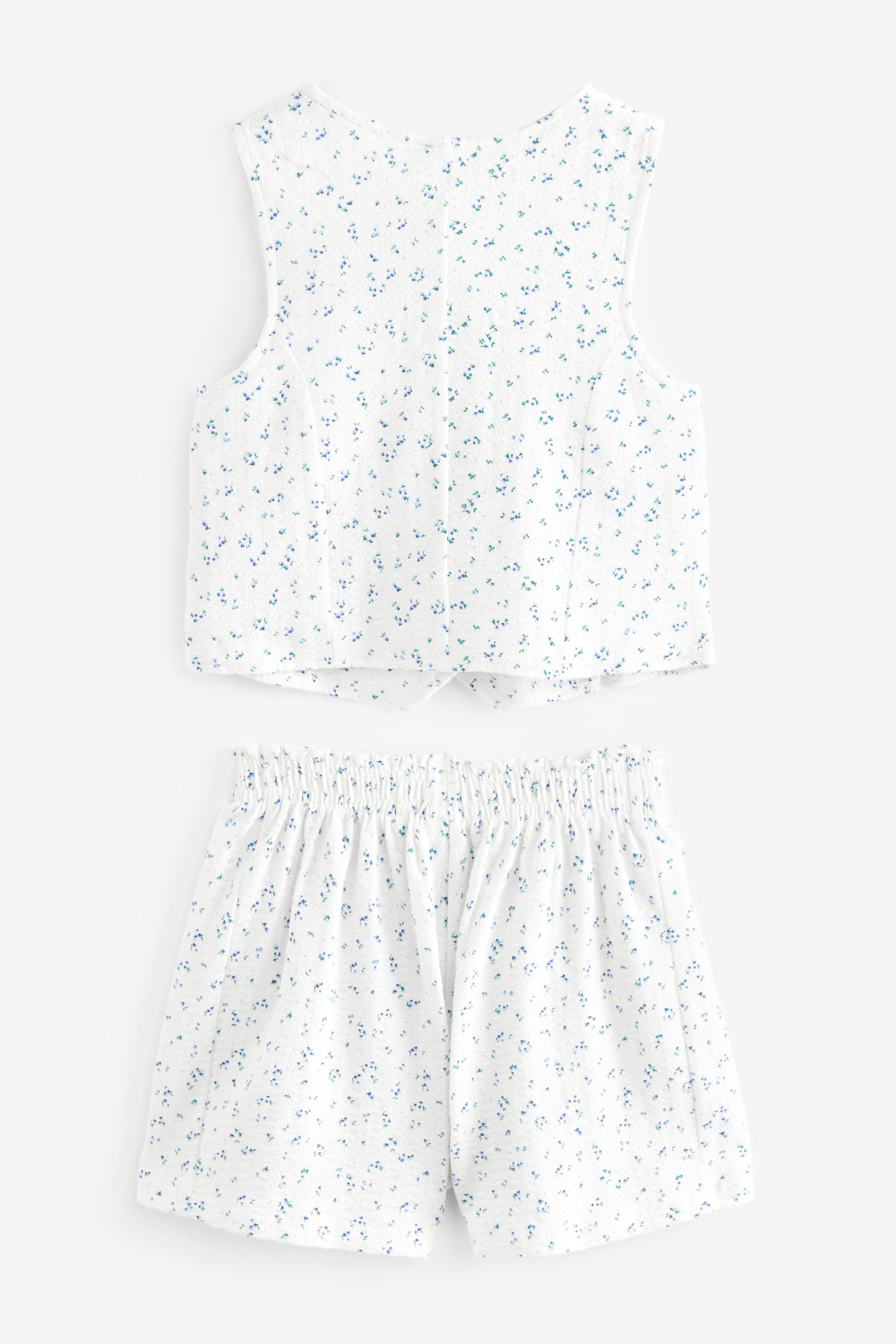 White/Blue Ditsy Floral Waistcoat and Shorts Set (3-16yrs)