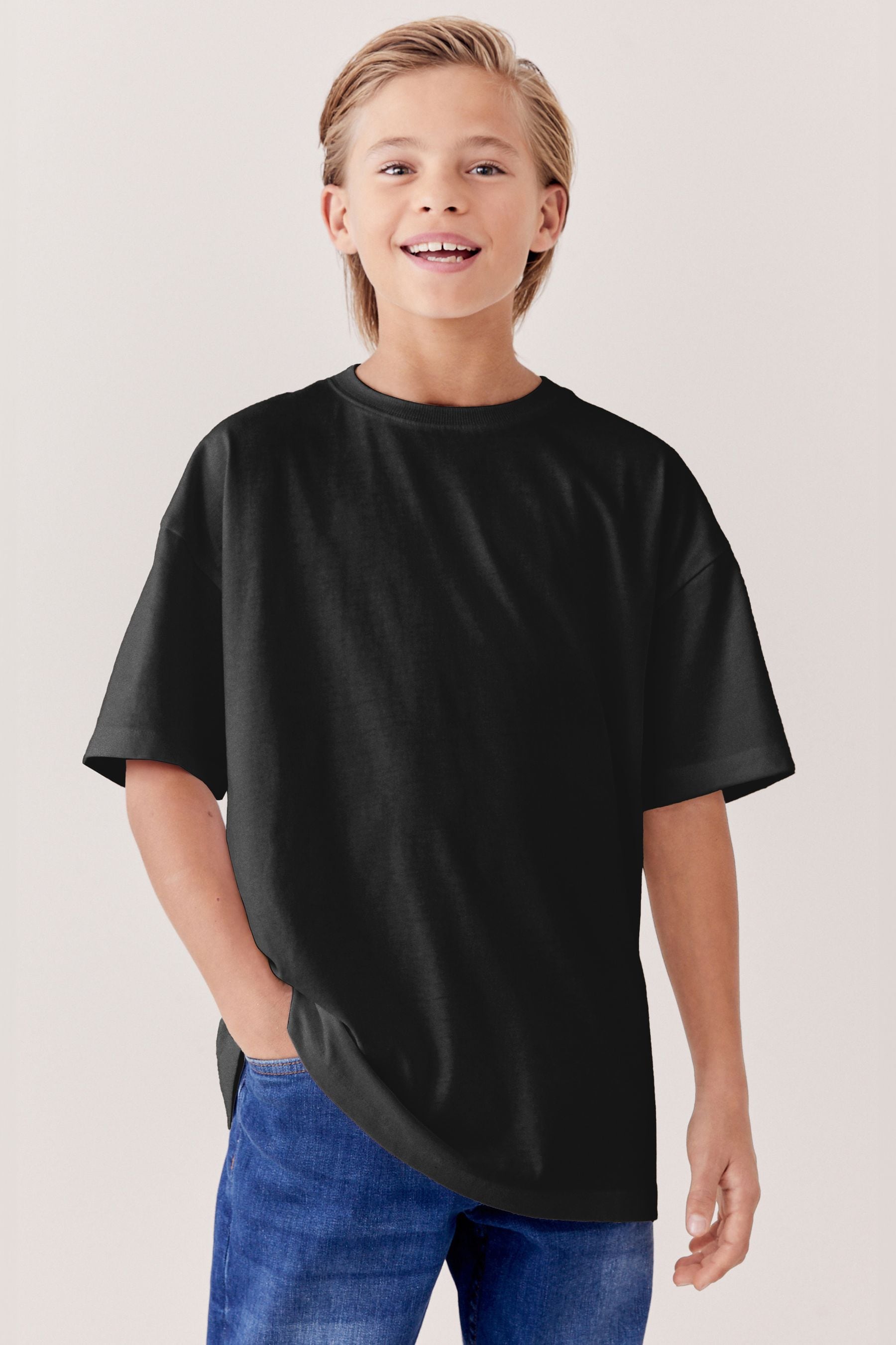 Black Oversized Fit Short Sleeve 100% Cotton T-Shirt (3-16yrs)