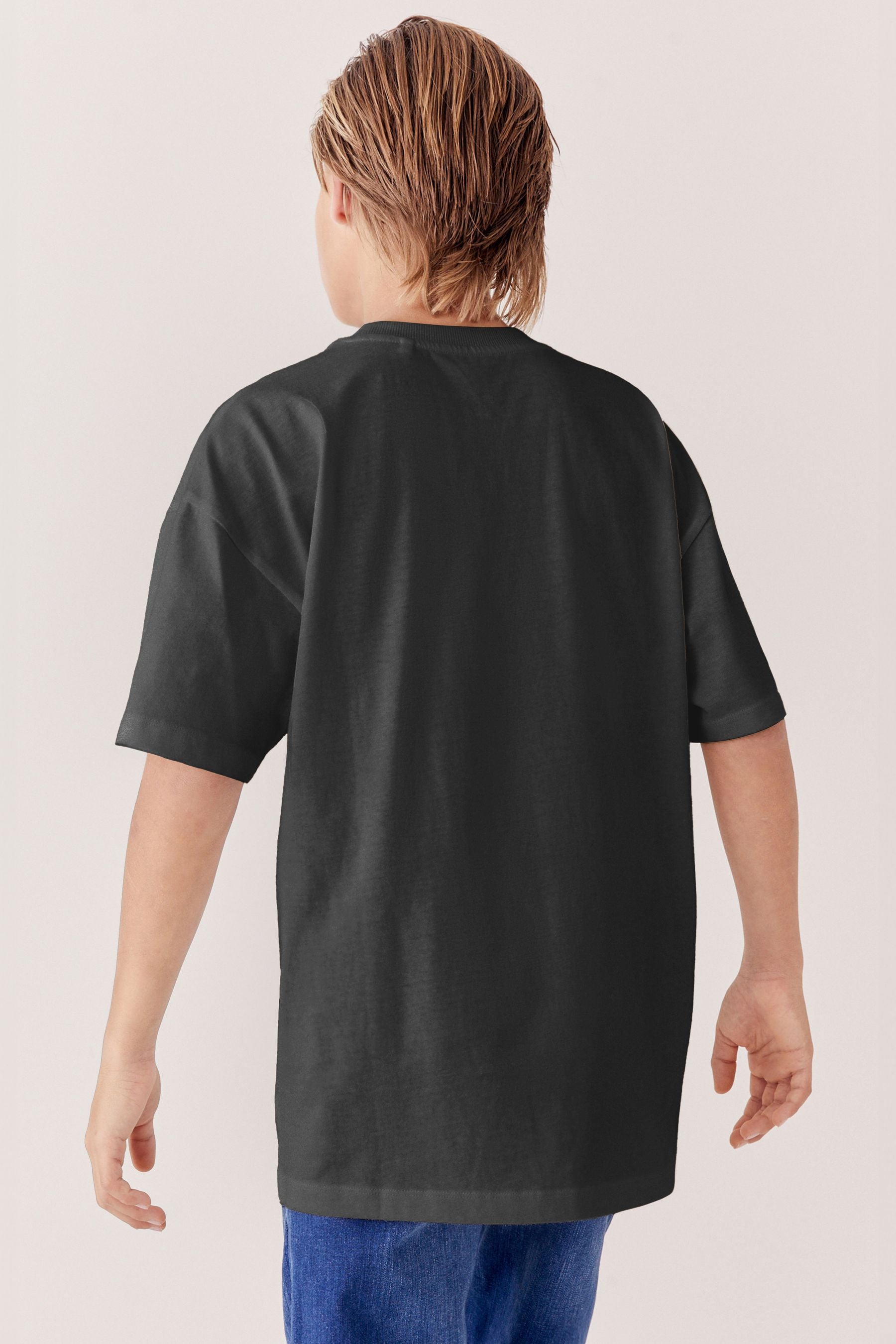 Black Oversized Fit Short Sleeve 100% Cotton T-Shirt (3-16yrs)