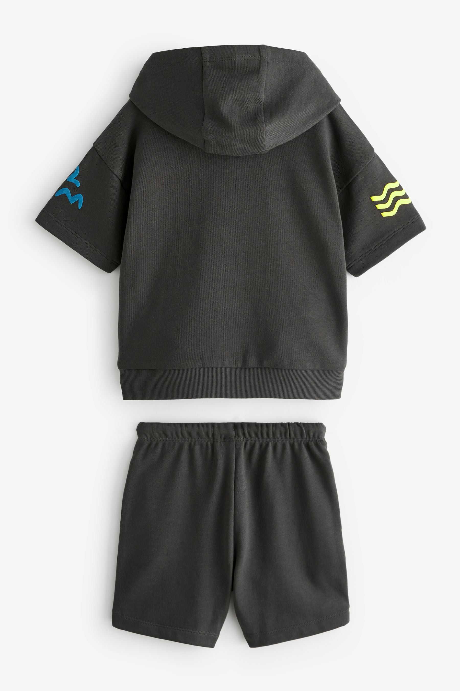 Charcoal Grey Waves Short Sleeve Hooded Sweatshirt and Shorts Set (3mths-7yrs)