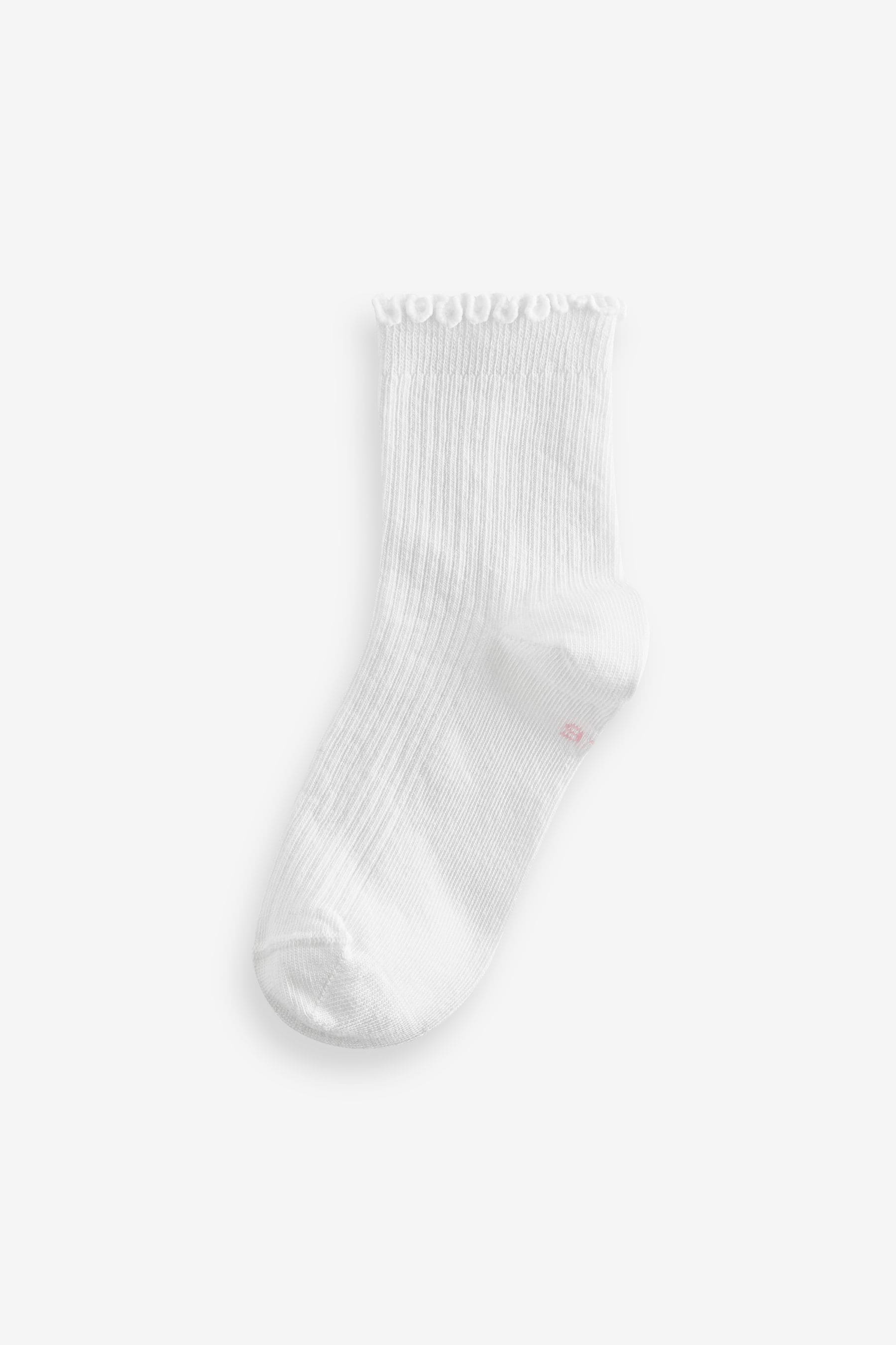 White Mid Length Cotton Rich Ruffle Ankle Socks 5 Pack