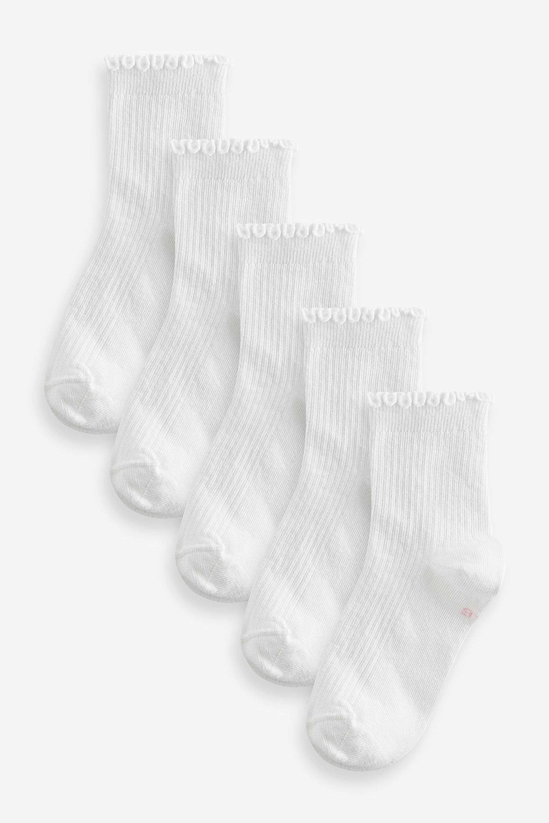 White Mid Length Cotton Rich Ruffle Ankle Socks 5 Pack