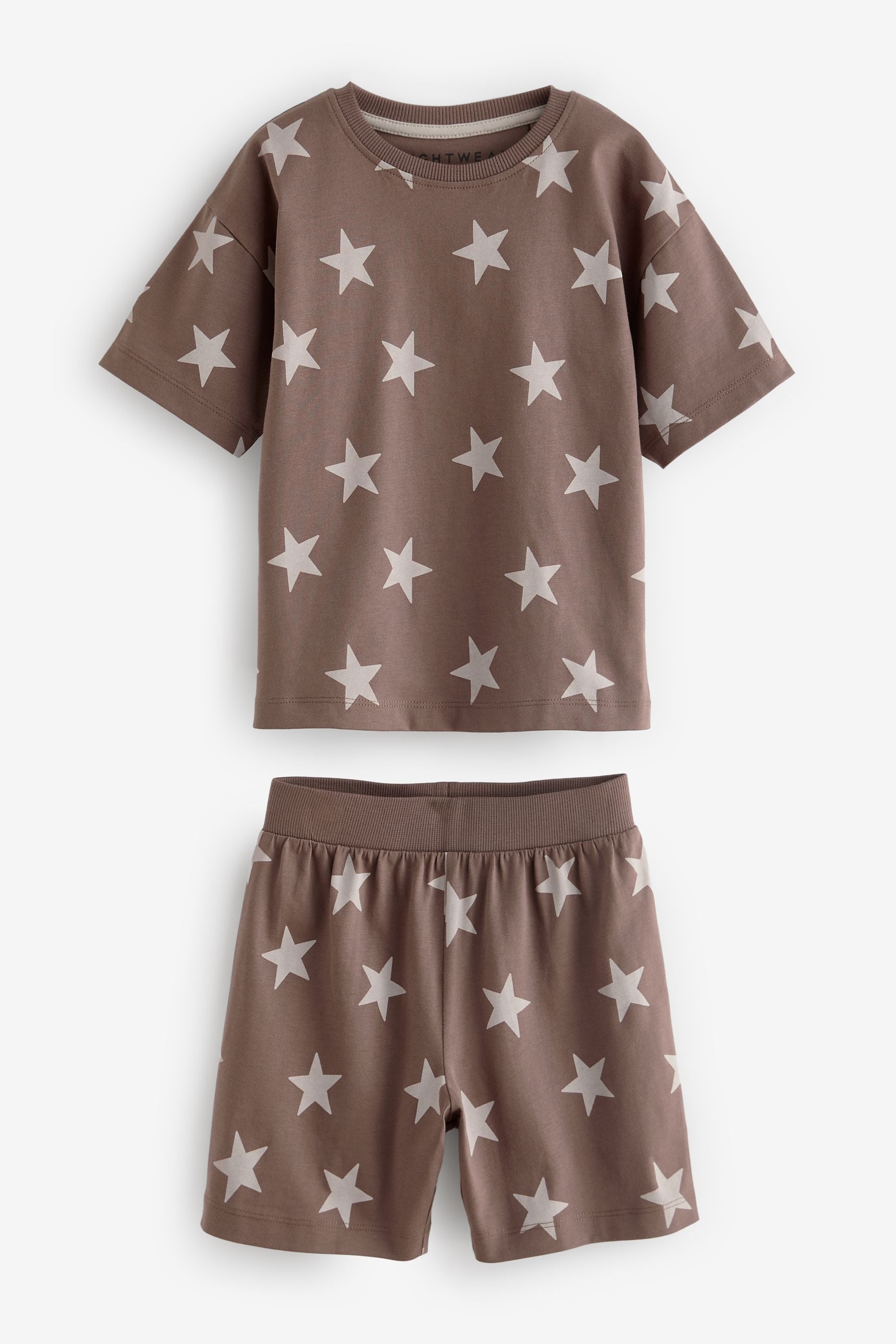 Brown/Cream Stars 100% Cotton Short Pyjamas 3 Pack (9mths-12yrs)