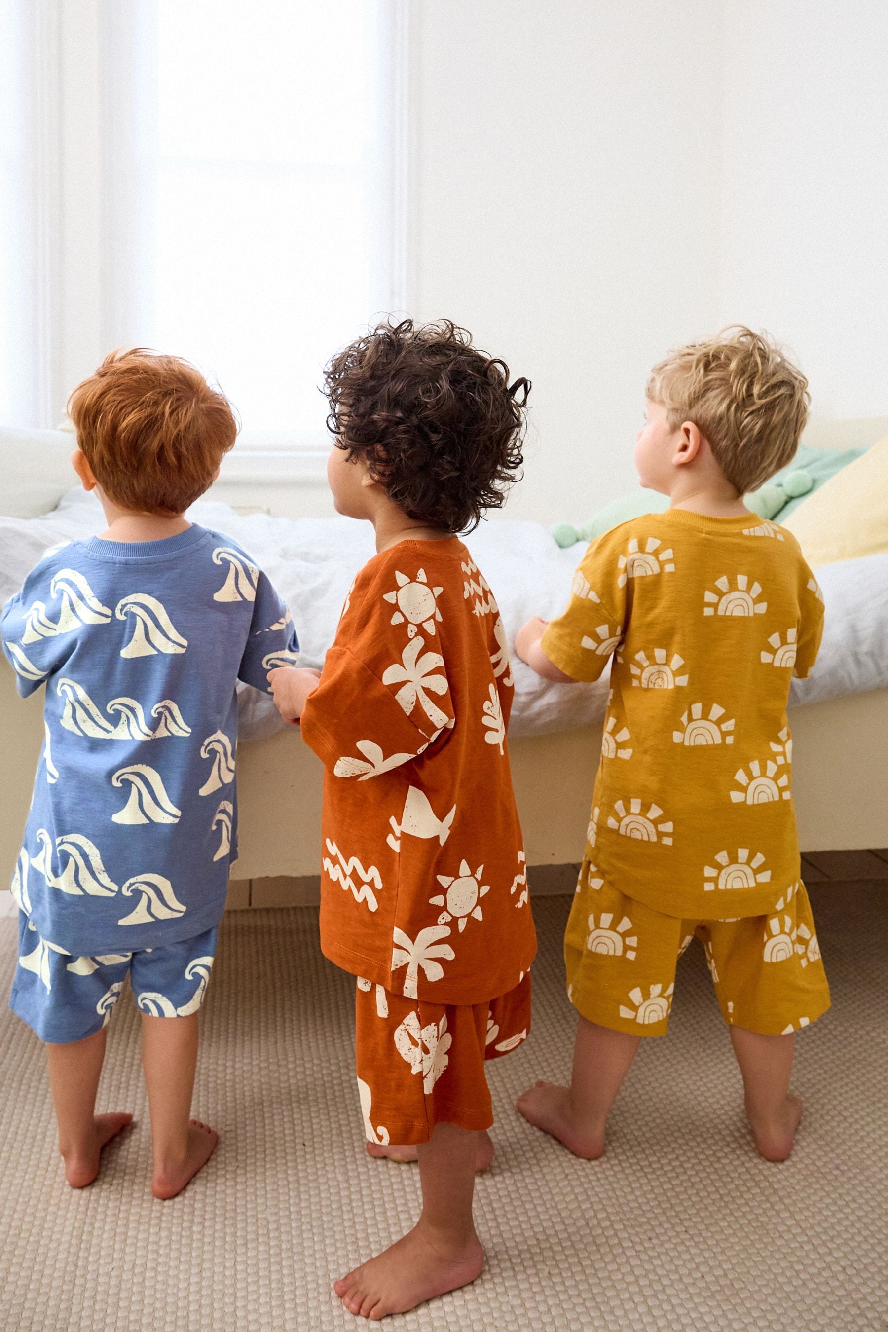 Blue/Yellow/Rust Waves Short Pyjamas 3 Pack (9mths-12yrs)