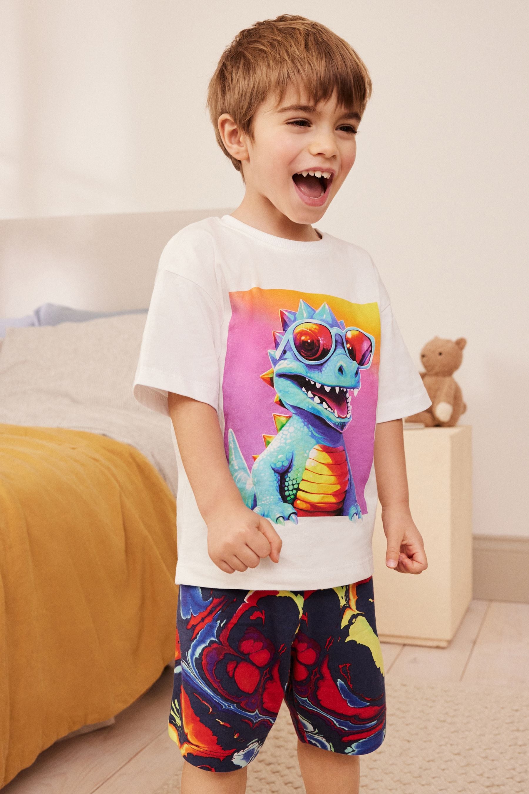 Multi Bright Dinosaur 100% Cotton Single Short Pyjamas (9mths-8yrs)