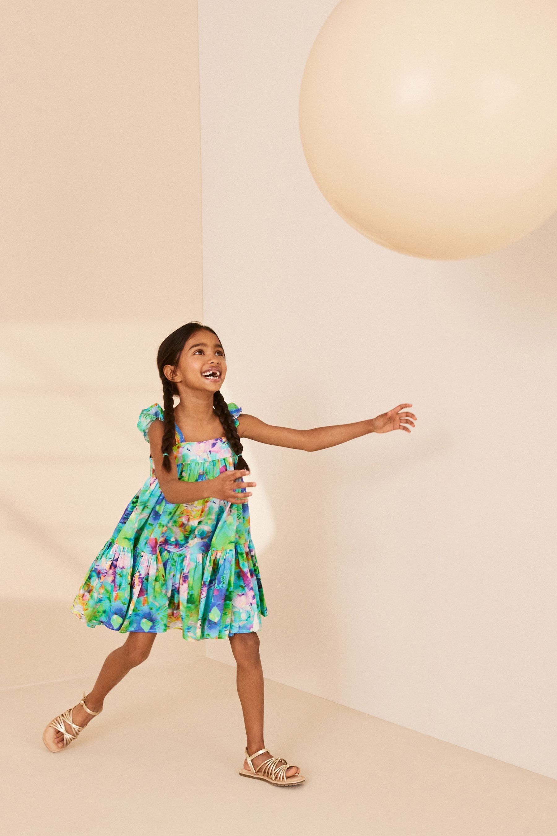 Floral Bright Print 100% Cotton Printed Tiered Dress (3-16yrs)