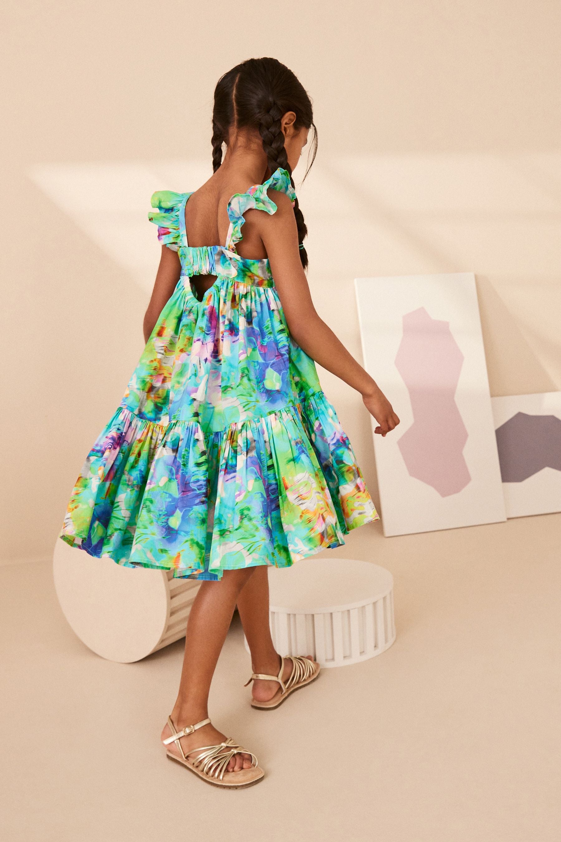 Floral Bright Print 100% Cotton Printed Tiered Dress (3-16yrs)