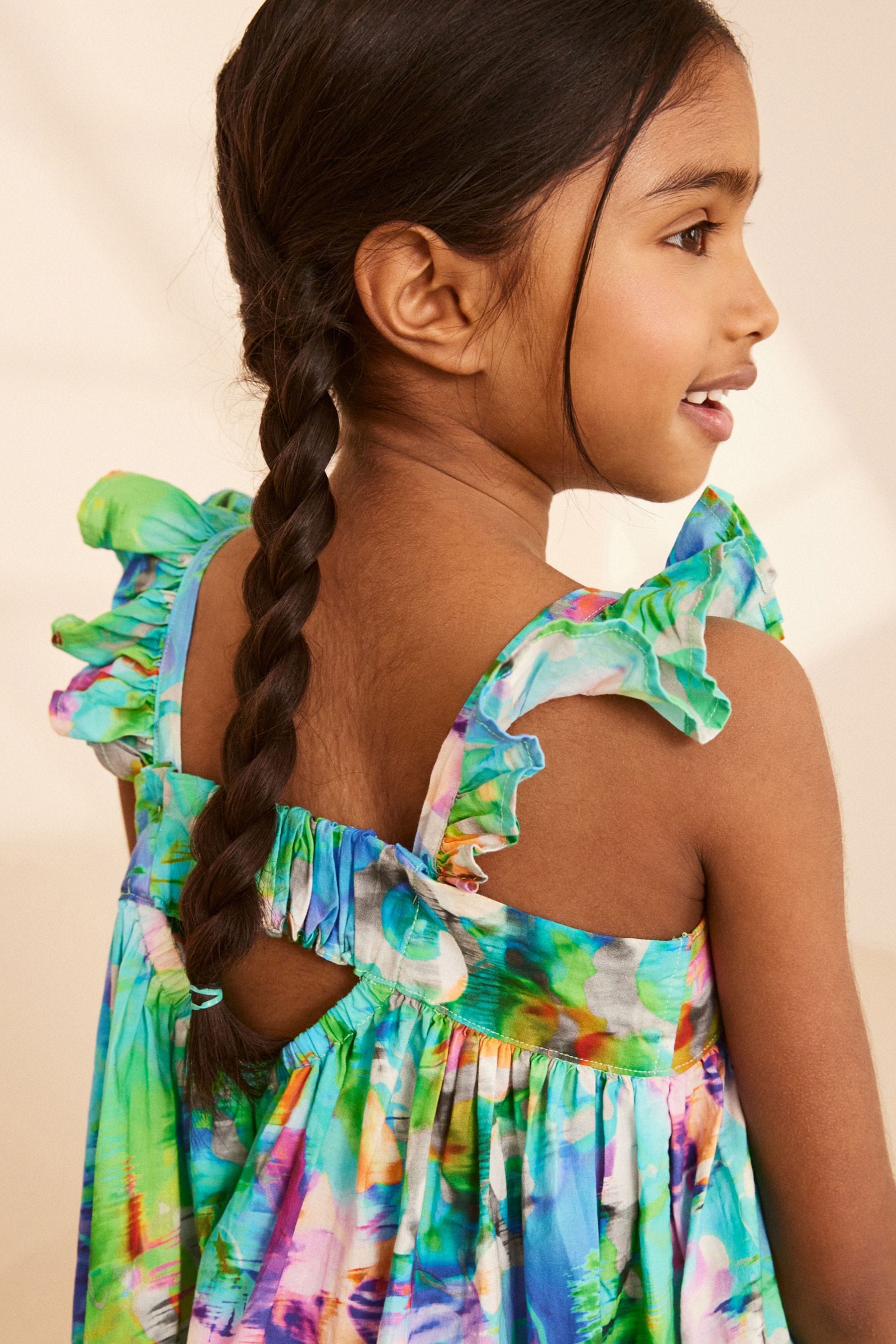 Floral Bright Print 100% Cotton Printed Tiered Dress (3-16yrs)