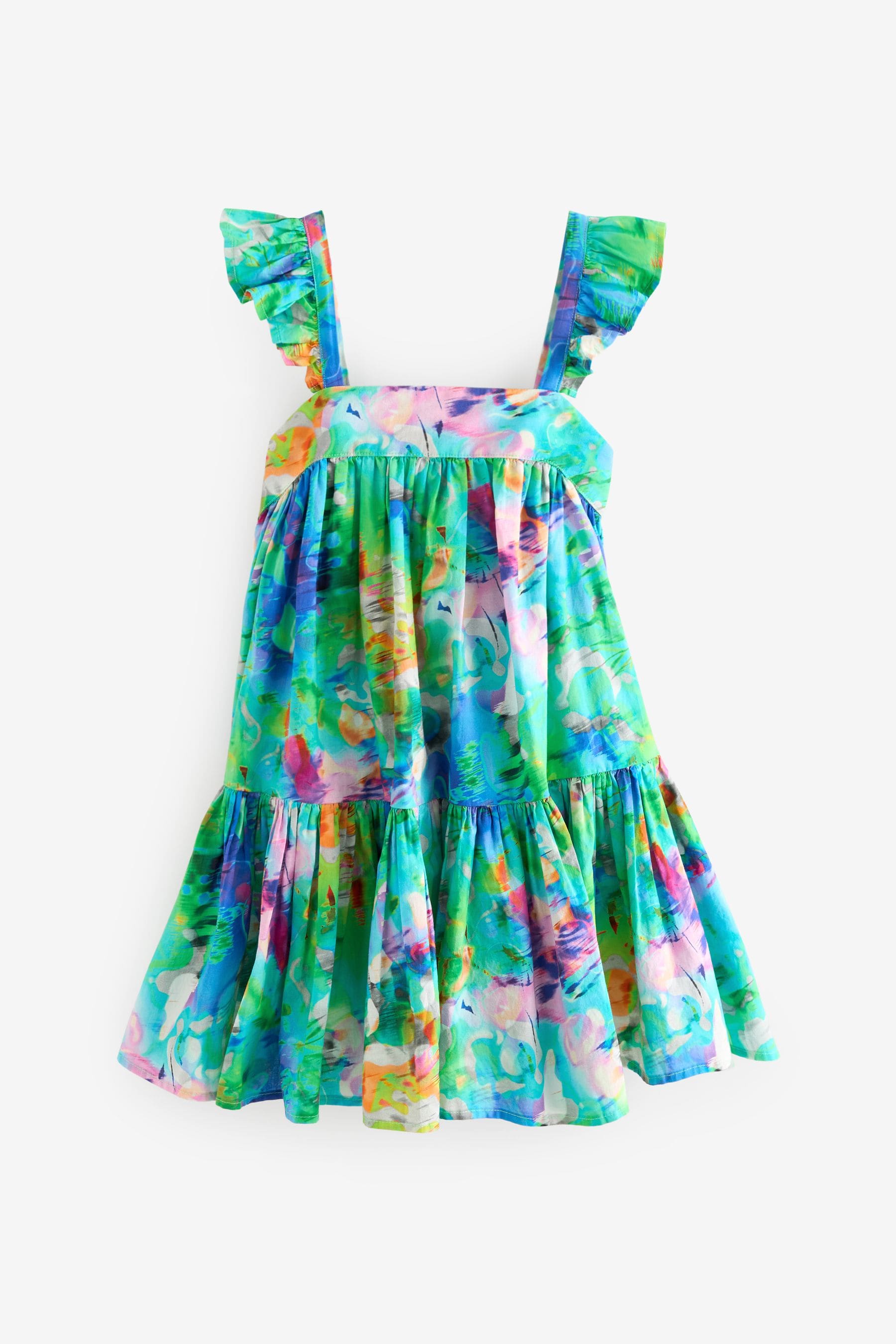 Floral Bright Print 100% Cotton Printed Tiered Dress (3-16yrs)