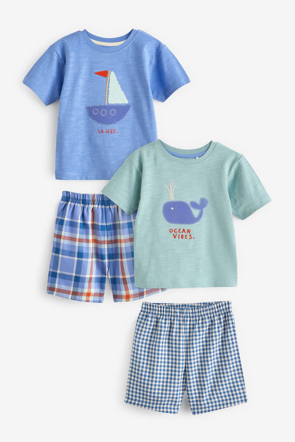 Blue/Green Whale 2 Pack Short Woven Bottom Pyjamas (9mths-12yrs)