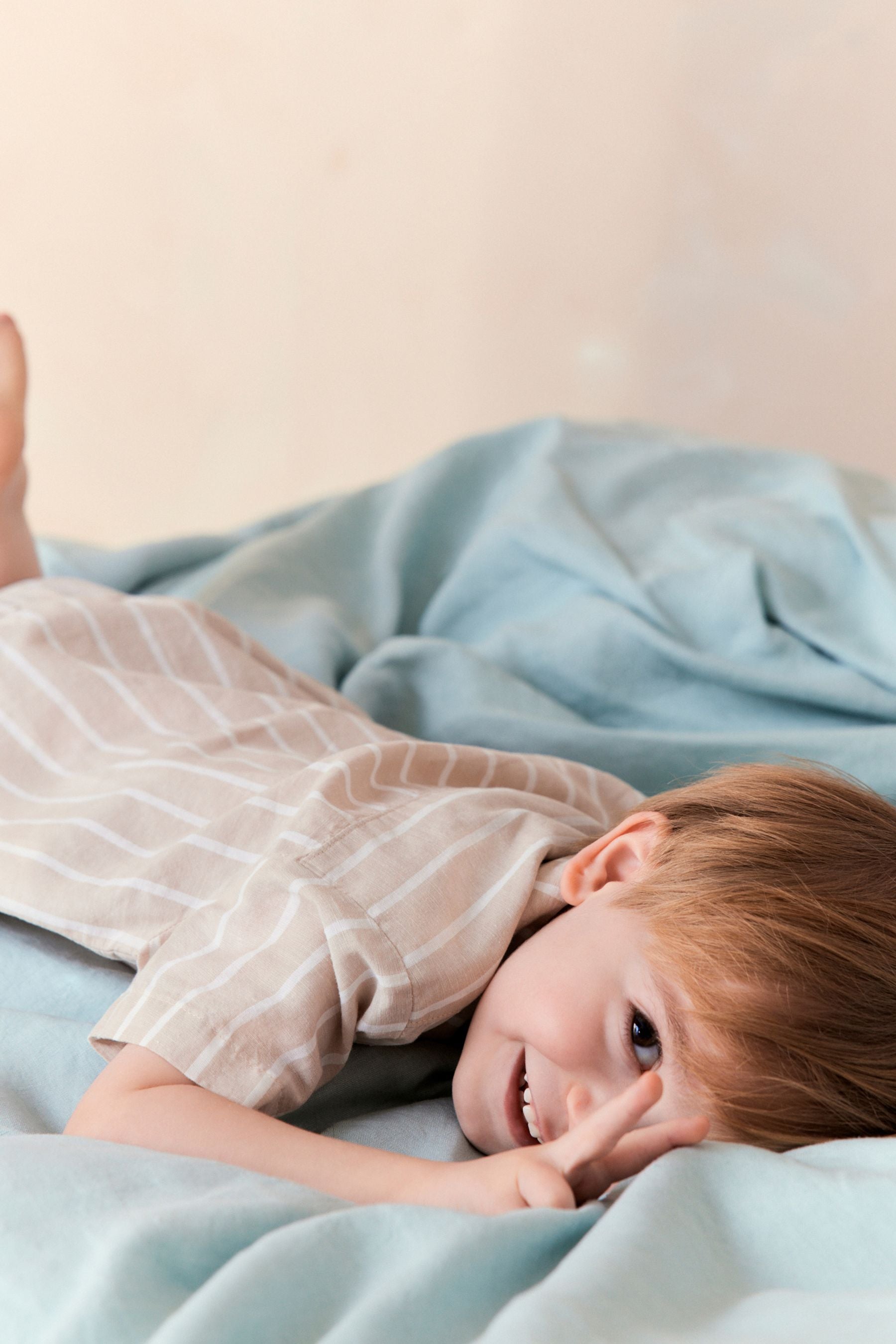 Stone Stripe Button Down Short Woven Pyjamas With Linen (9mths-8yrs)