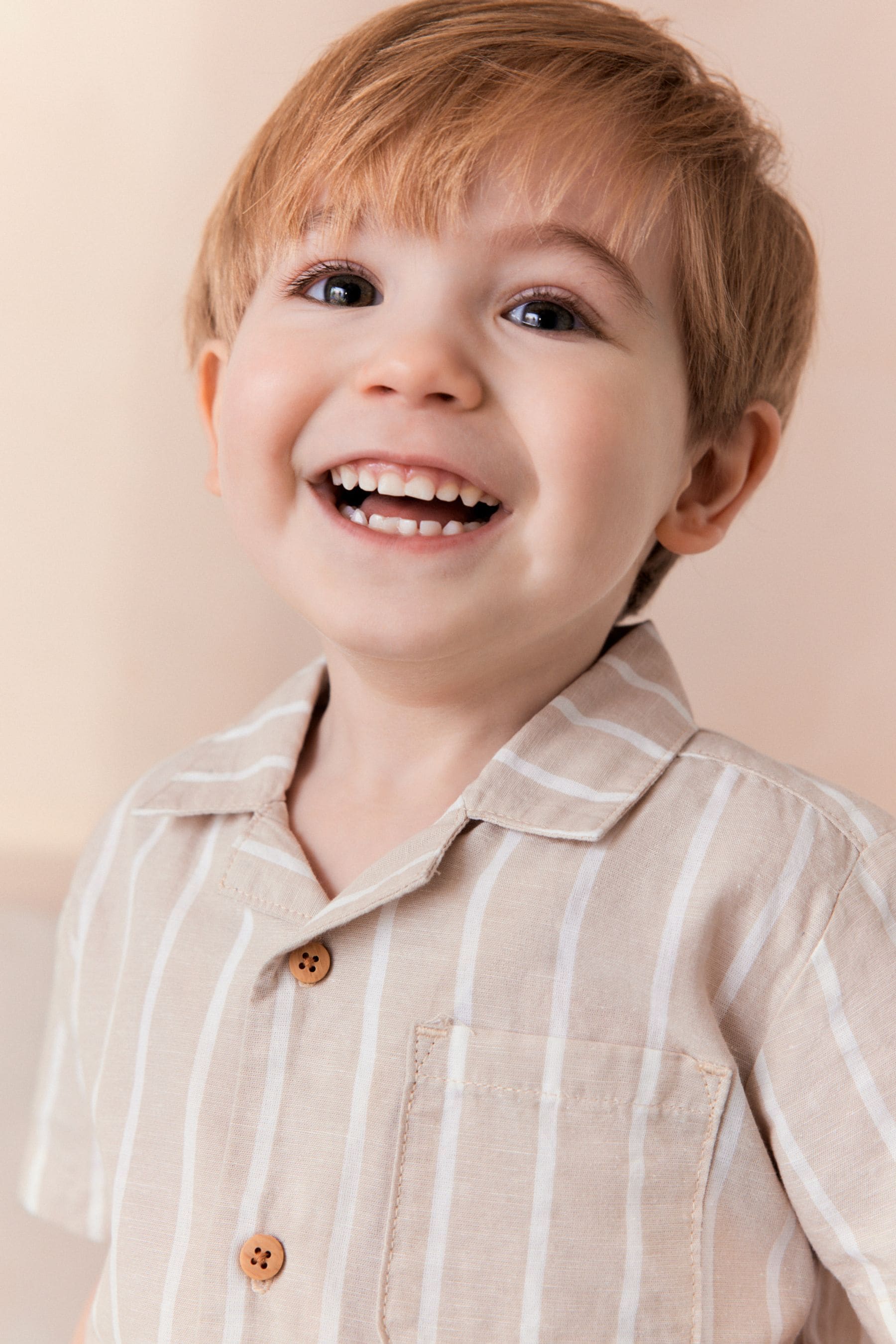 Stone Stripe Button Down Short Woven Pyjamas With Linen (9mths-8yrs)