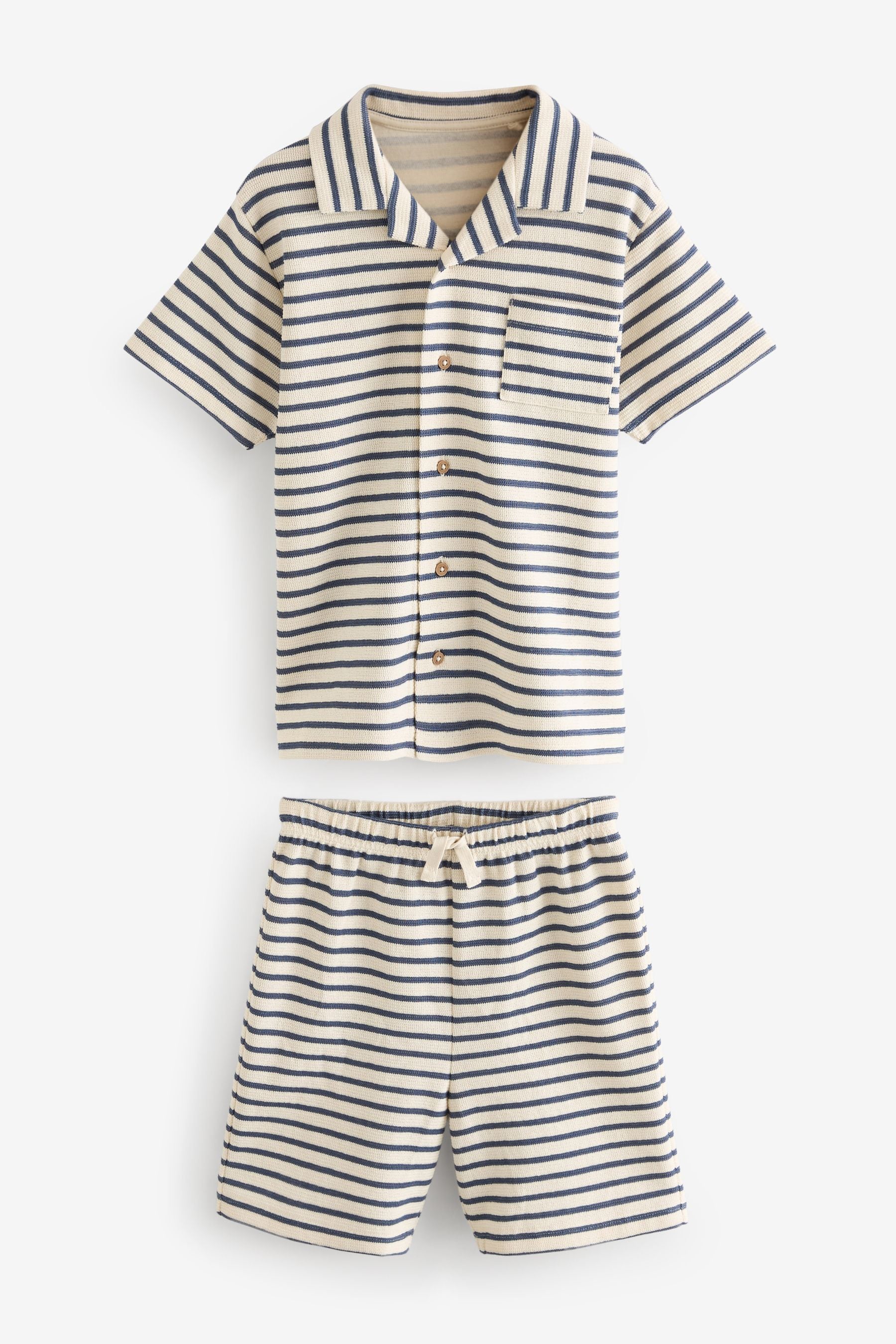 Neutral/Navy Stripe Single Textured Button Down Pyjamas (3-16yrs)