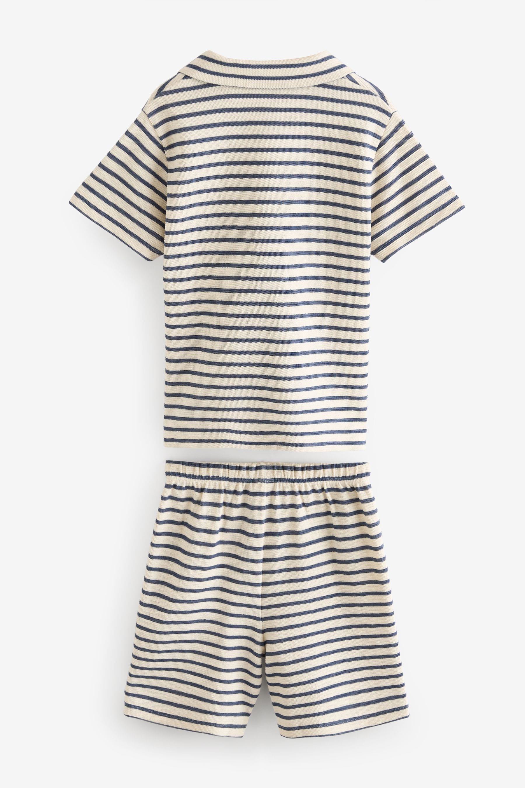 Neutral/Navy Stripe Single Textured Button Down Pyjamas (3-16yrs)