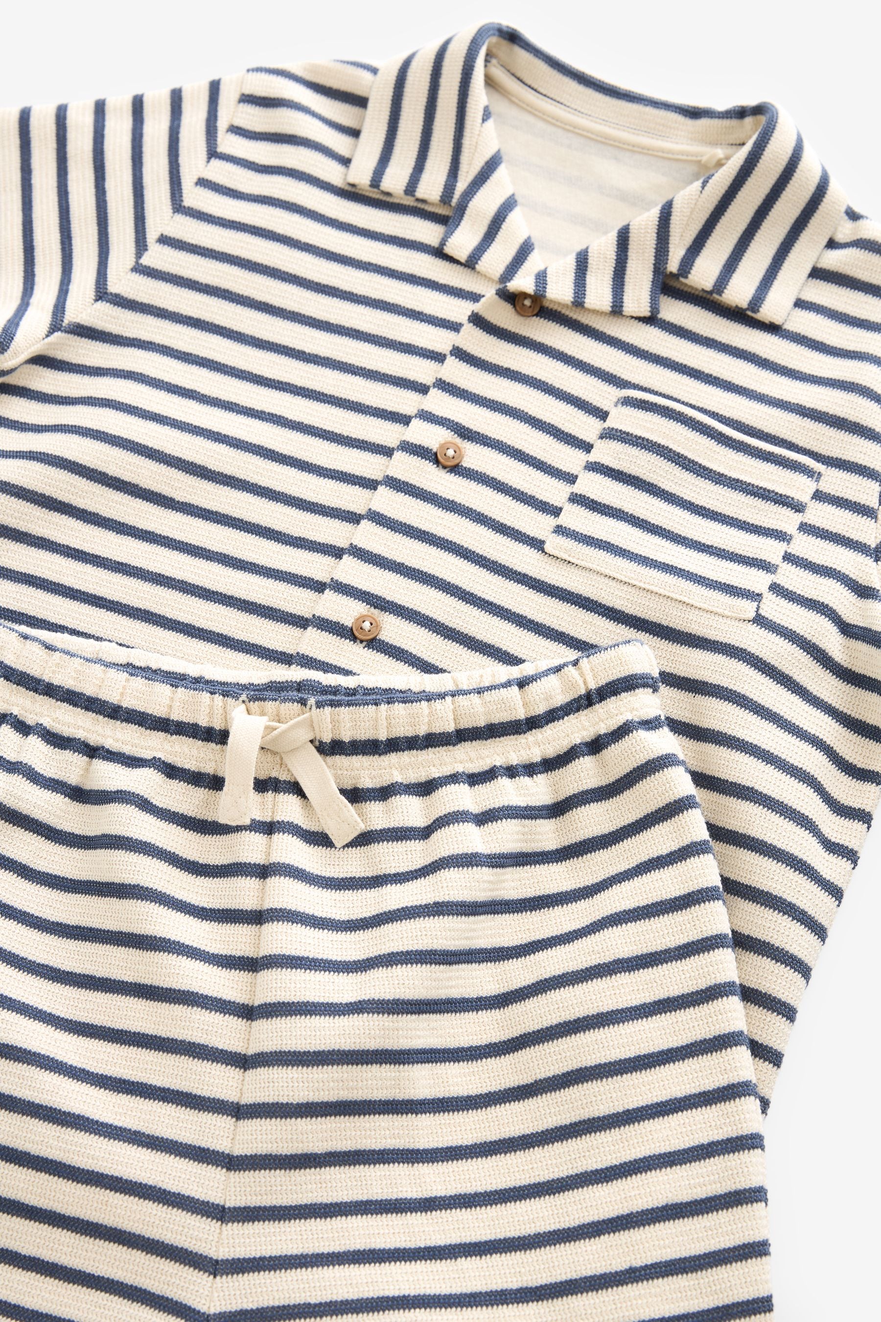 Neutral/Navy Stripe Single Textured Button Down Pyjamas (3-16yrs)