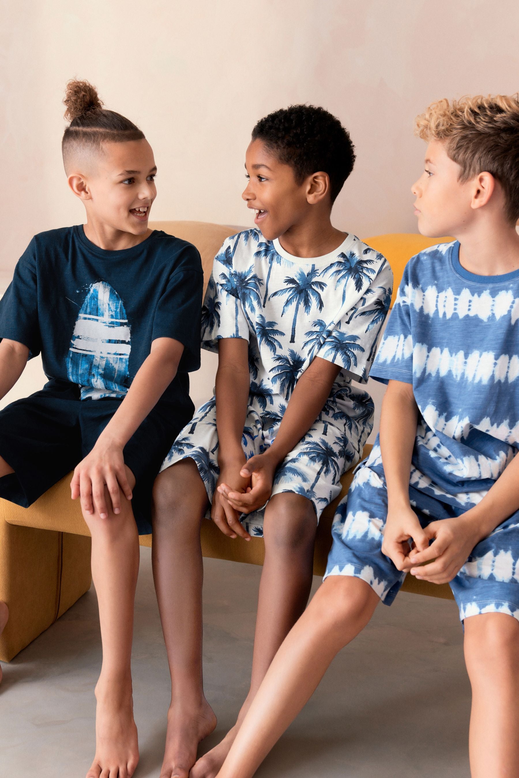 Navy/White Tie Dye Surf Short Pyjamas 3 Pack (3-16yrs)