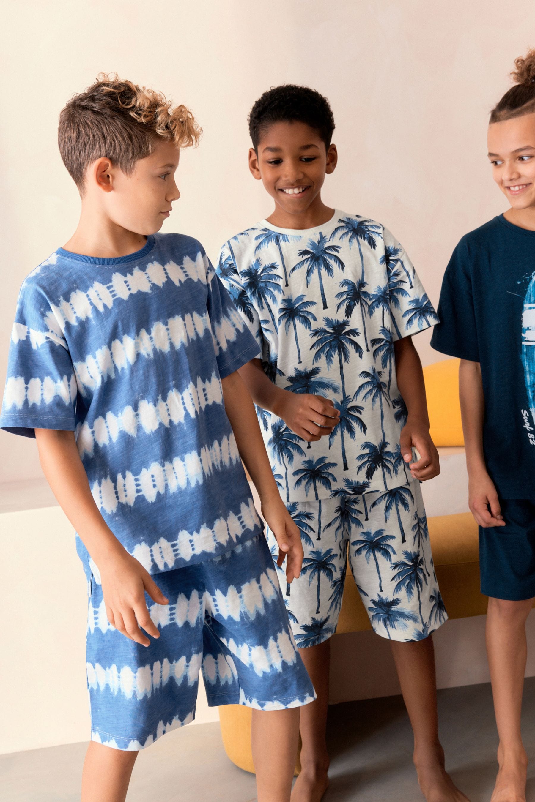 Navy/White Tie Dye Surf Short Pyjamas 3 Pack (3-16yrs)