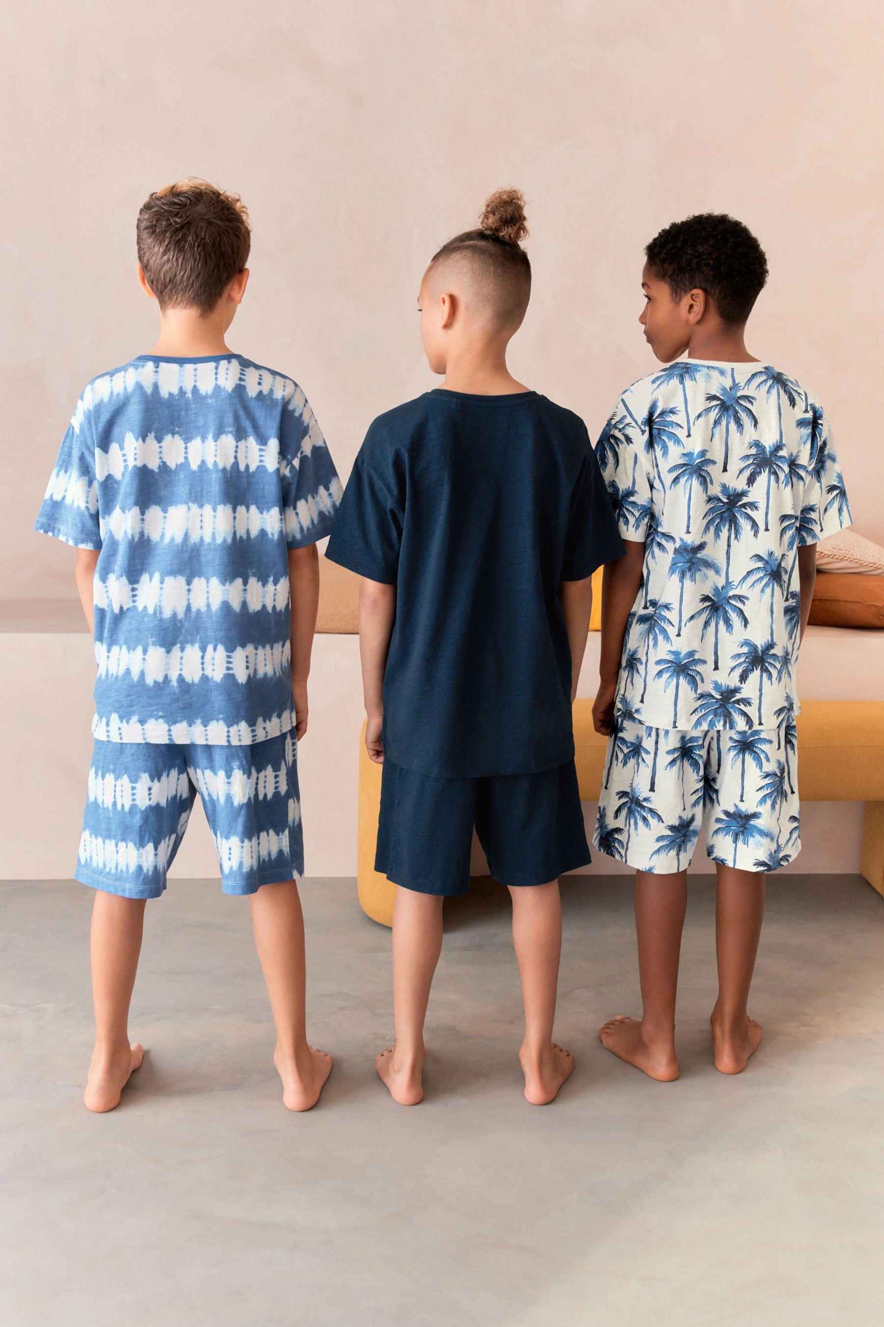 Navy/White Tie Dye Surf Short Pyjamas 3 Pack (3-16yrs)