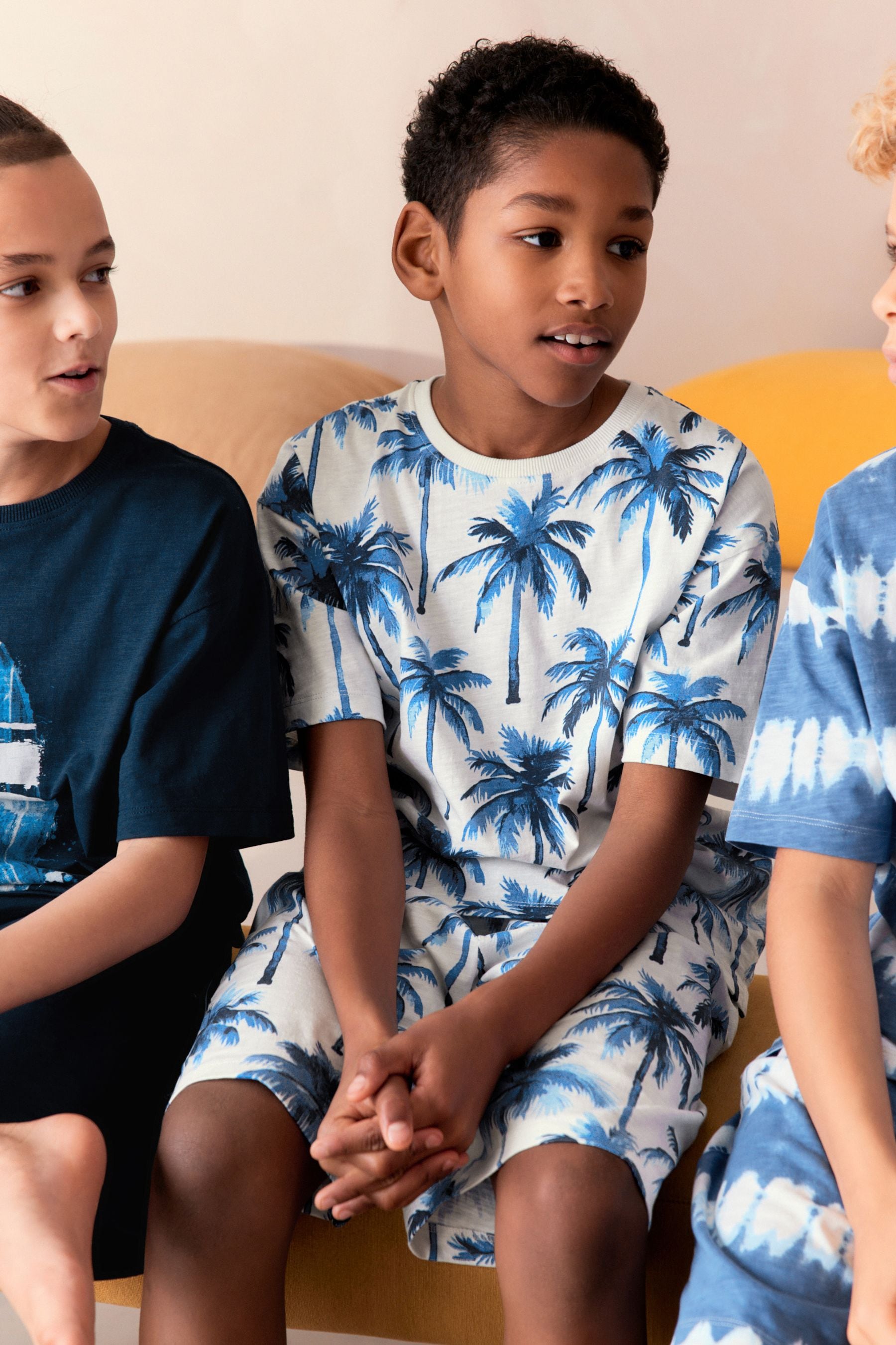 Navy/White Tie Dye Surf Short Pyjamas 3 Pack (3-16yrs)