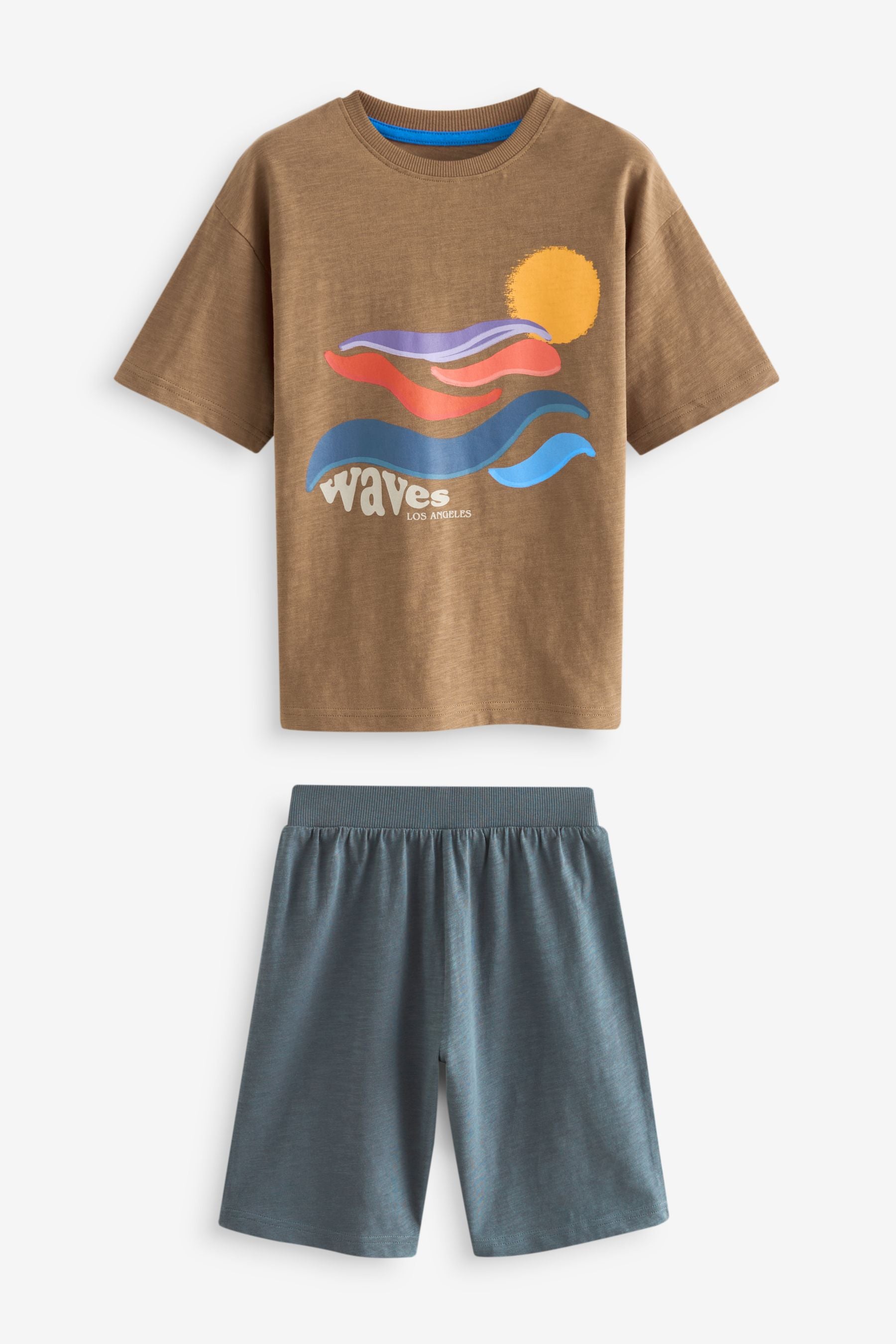 Brown/Yellow Summer Waves Short Pyjamas 3 Pack (3-16yrs)