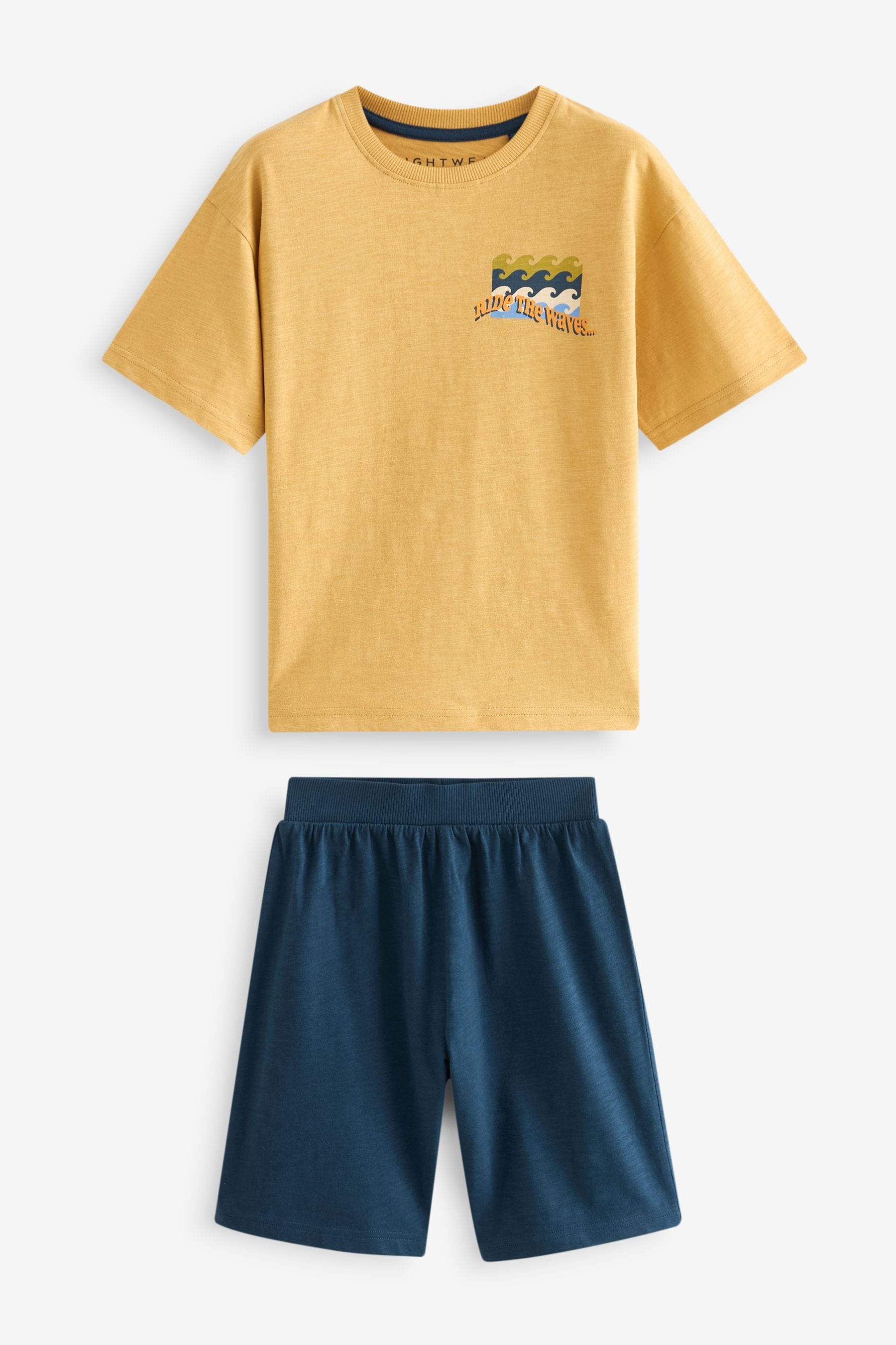 Brown/Yellow Summer Waves Short Pyjamas 3 Pack (3-16yrs)