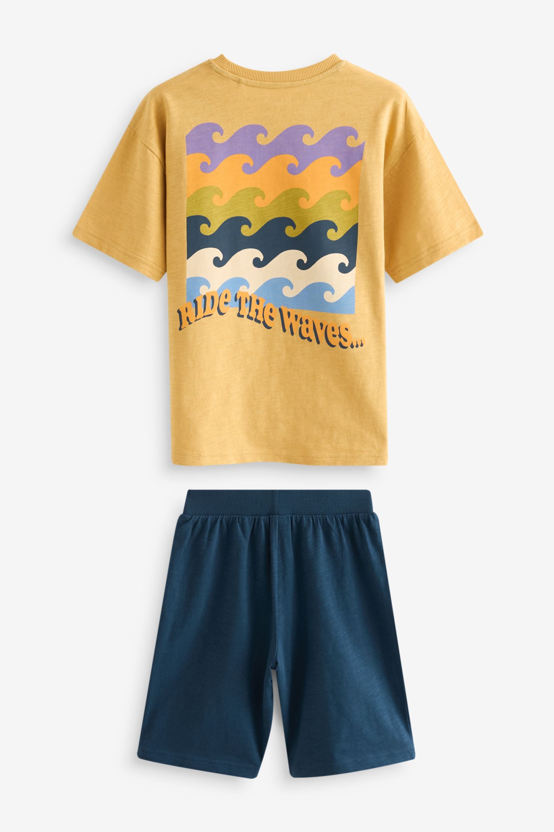 Brown/Yellow Summer Waves Short Pyjamas 3 Pack (3-16yrs)