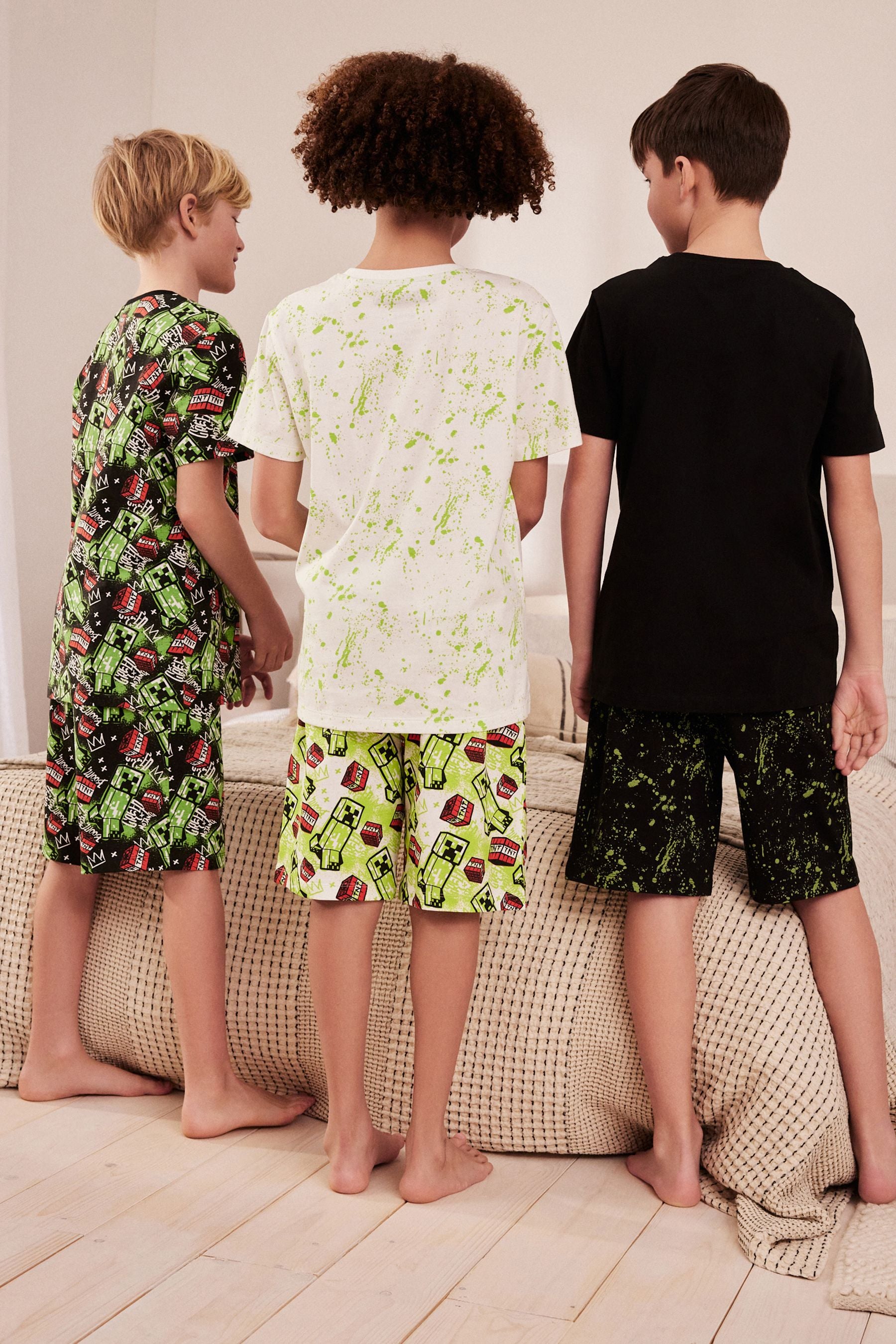 Black/Lime Skull Checkerboard Short Pyjamas 3 Pack (3-16yrs)