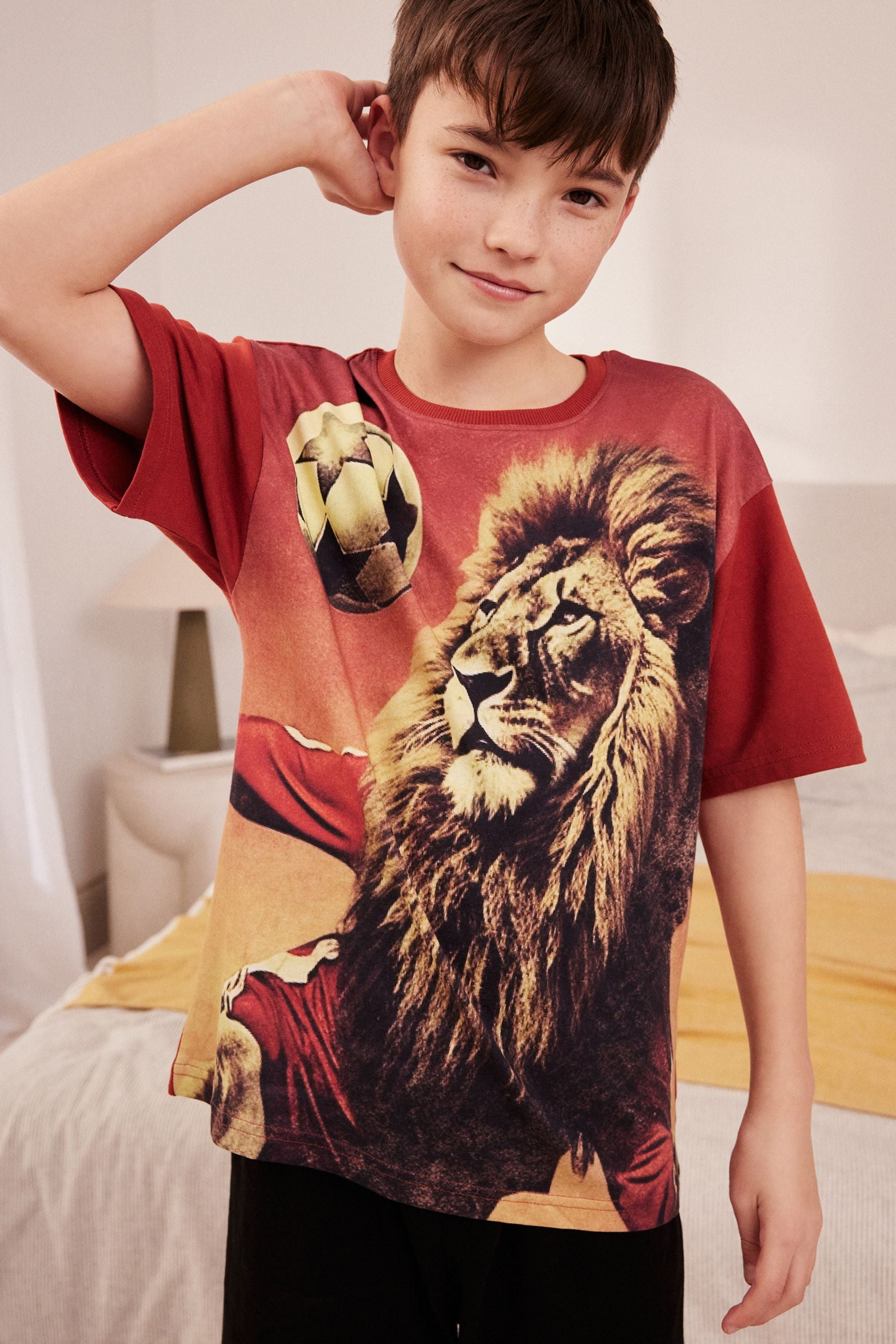 Red England Football Lion Single Short Pyjamas (3-16yrs)