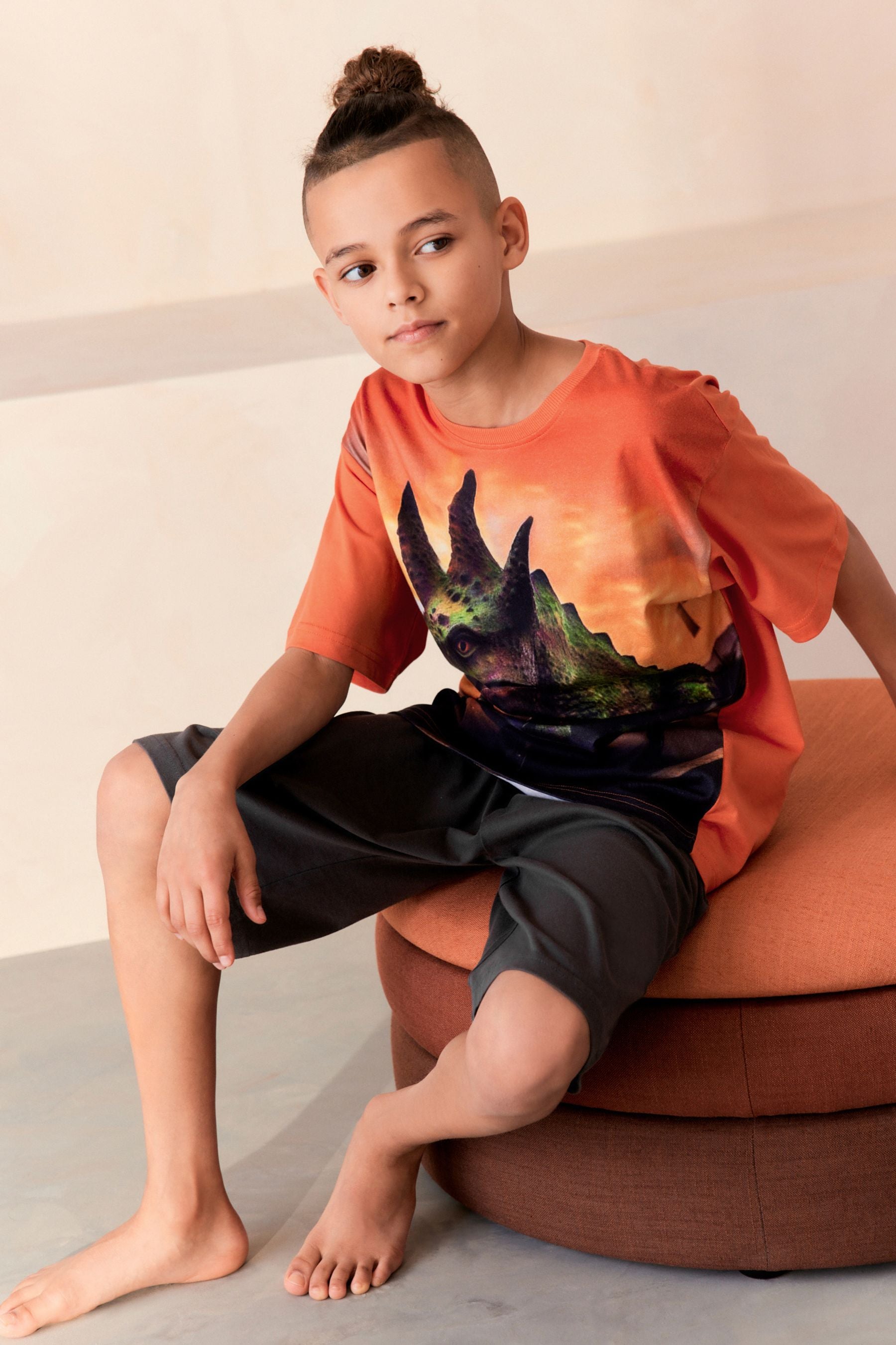 Orange Dinosaur Single Short Pyjamas (3-16yrs)