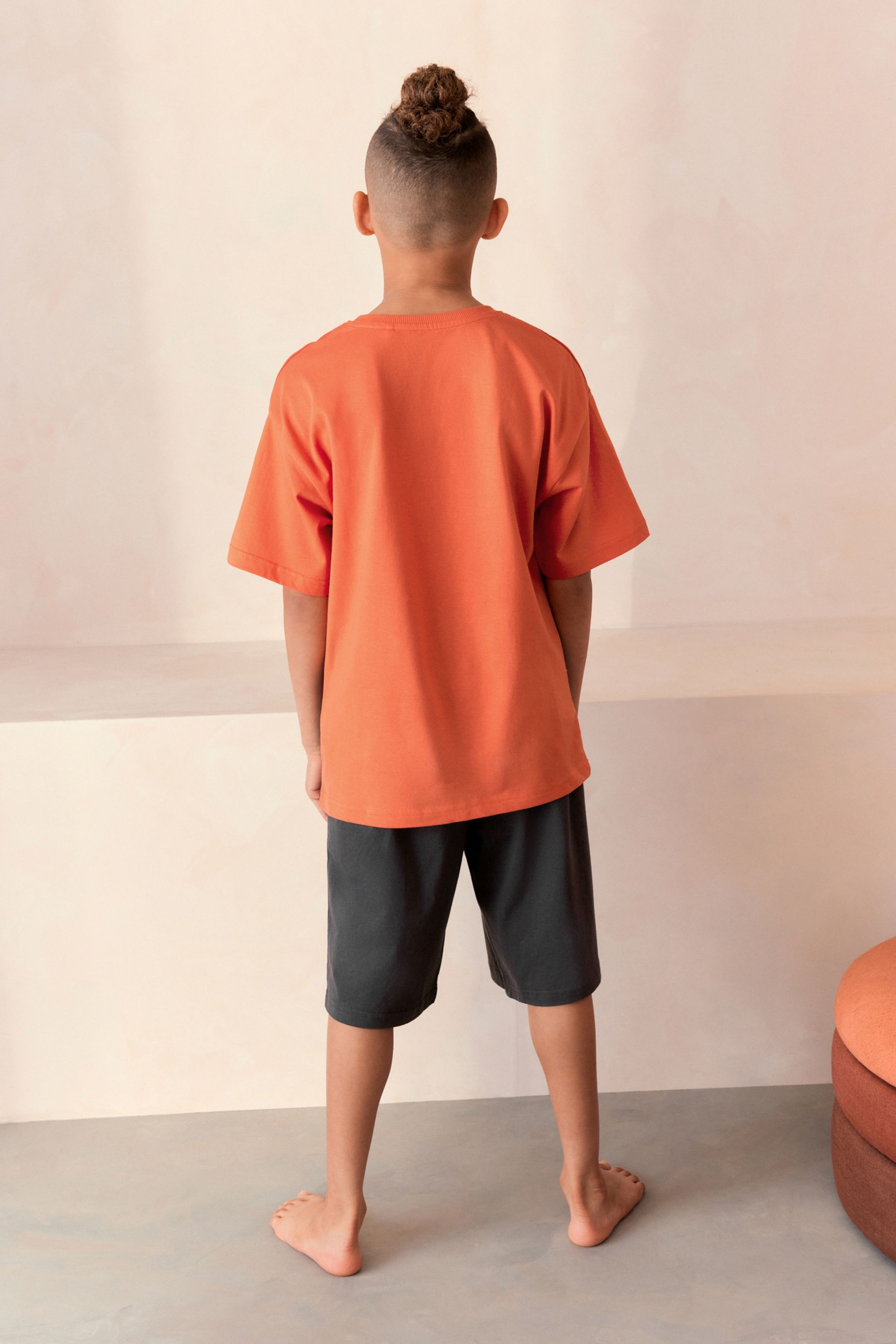 Orange Dinosaur Single Short Pyjamas (3-16yrs)