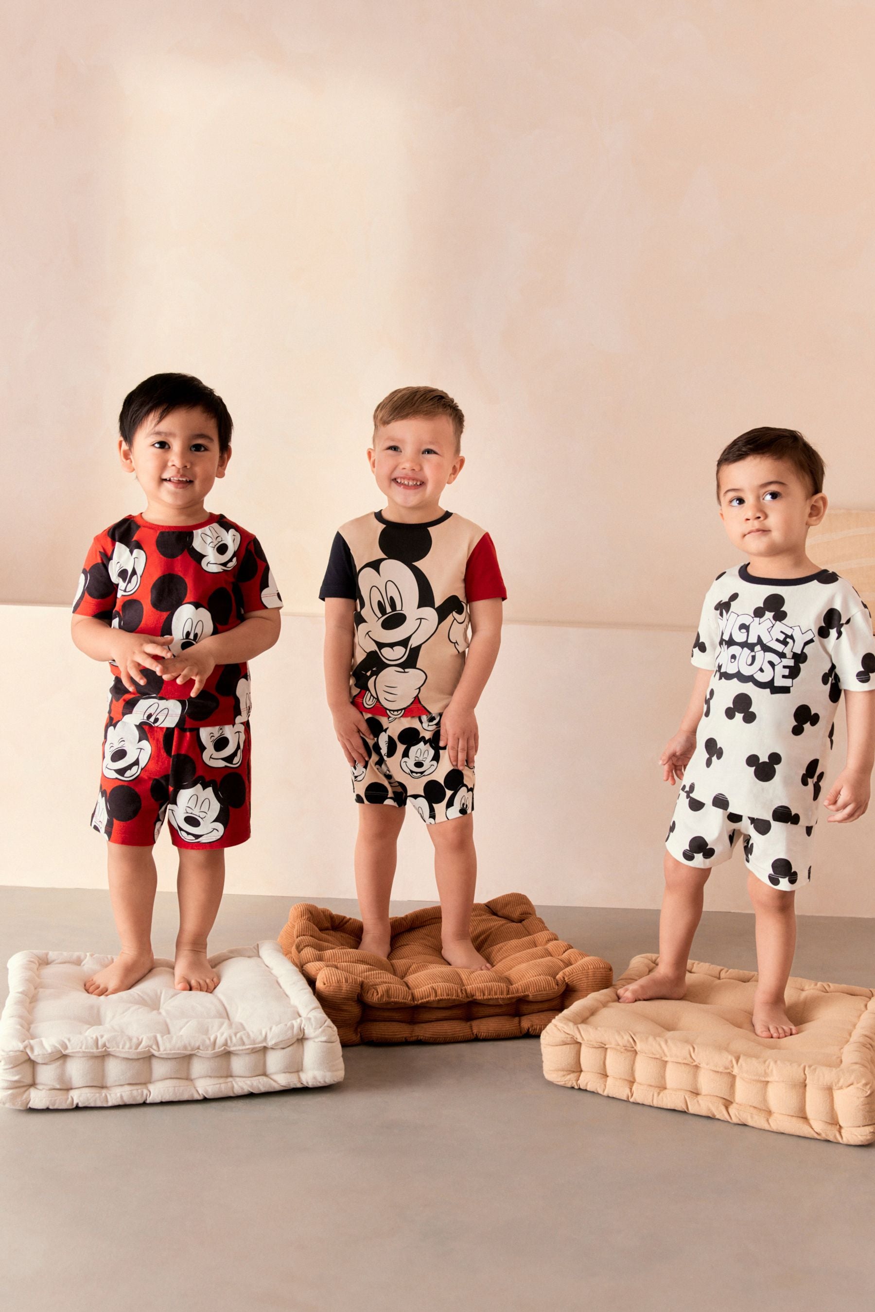 Red/Cream Mickey Mouse Short Pyjamas 3 Pack (9mths-9yrs)