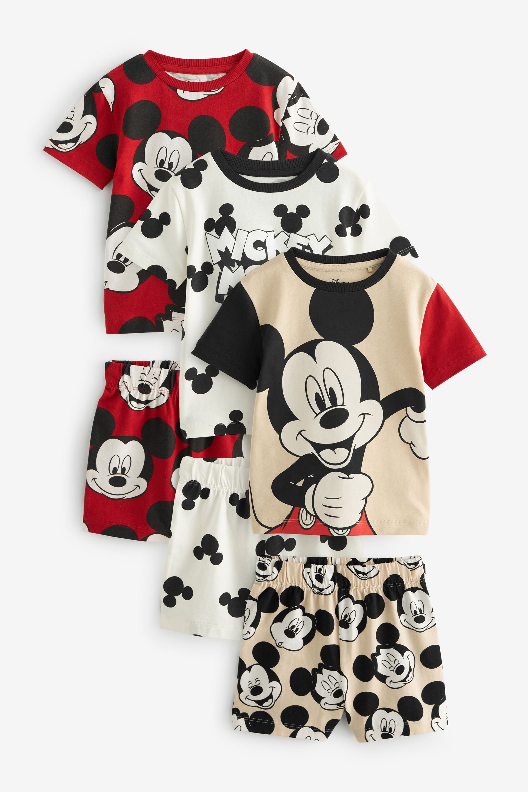 Red/Cream Mickey Mouse Short Pyjamas 3 Pack (9mths-9yrs)