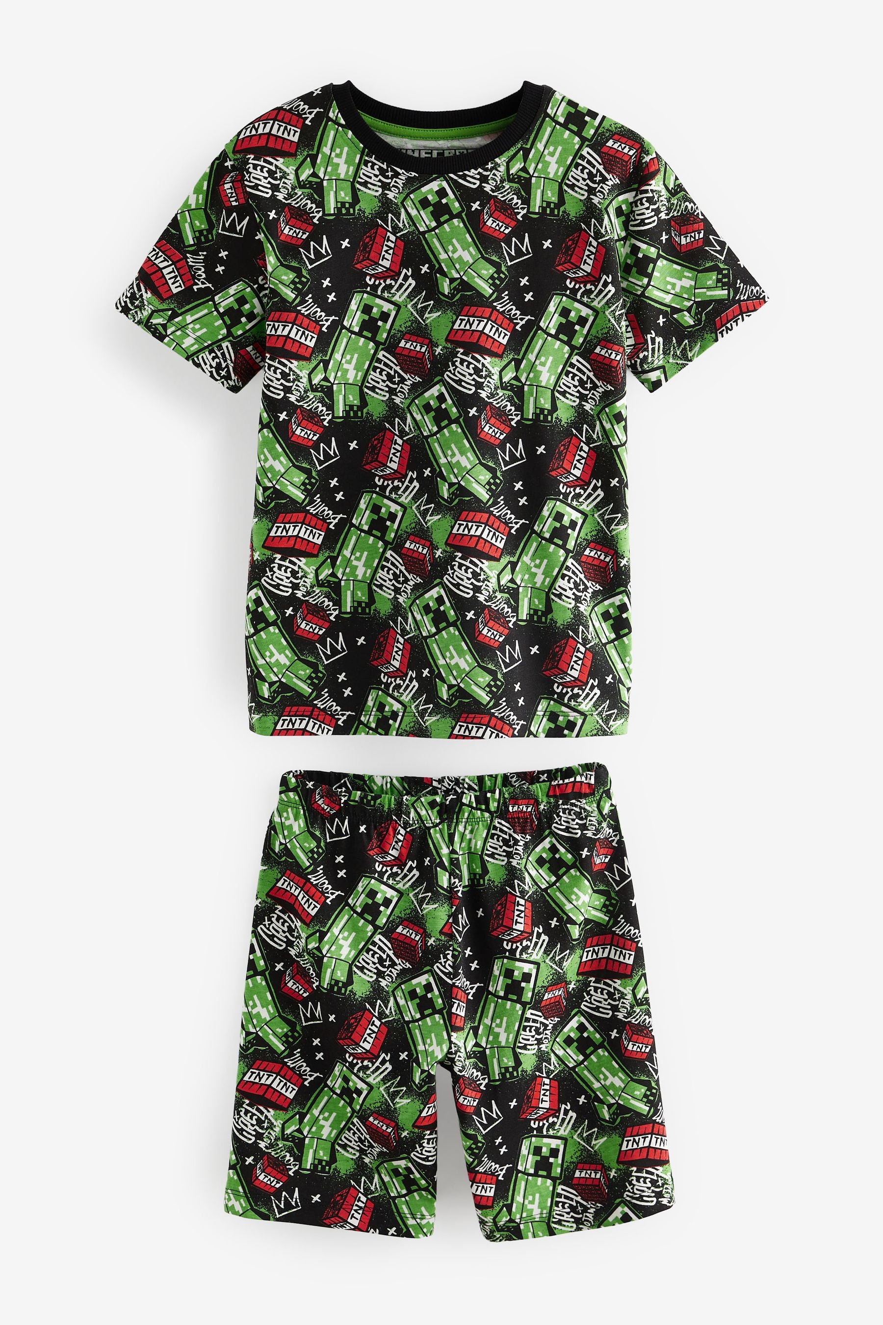 Green/Black Minecraft Short Pyjamas 3 Pack (3-16yrs)