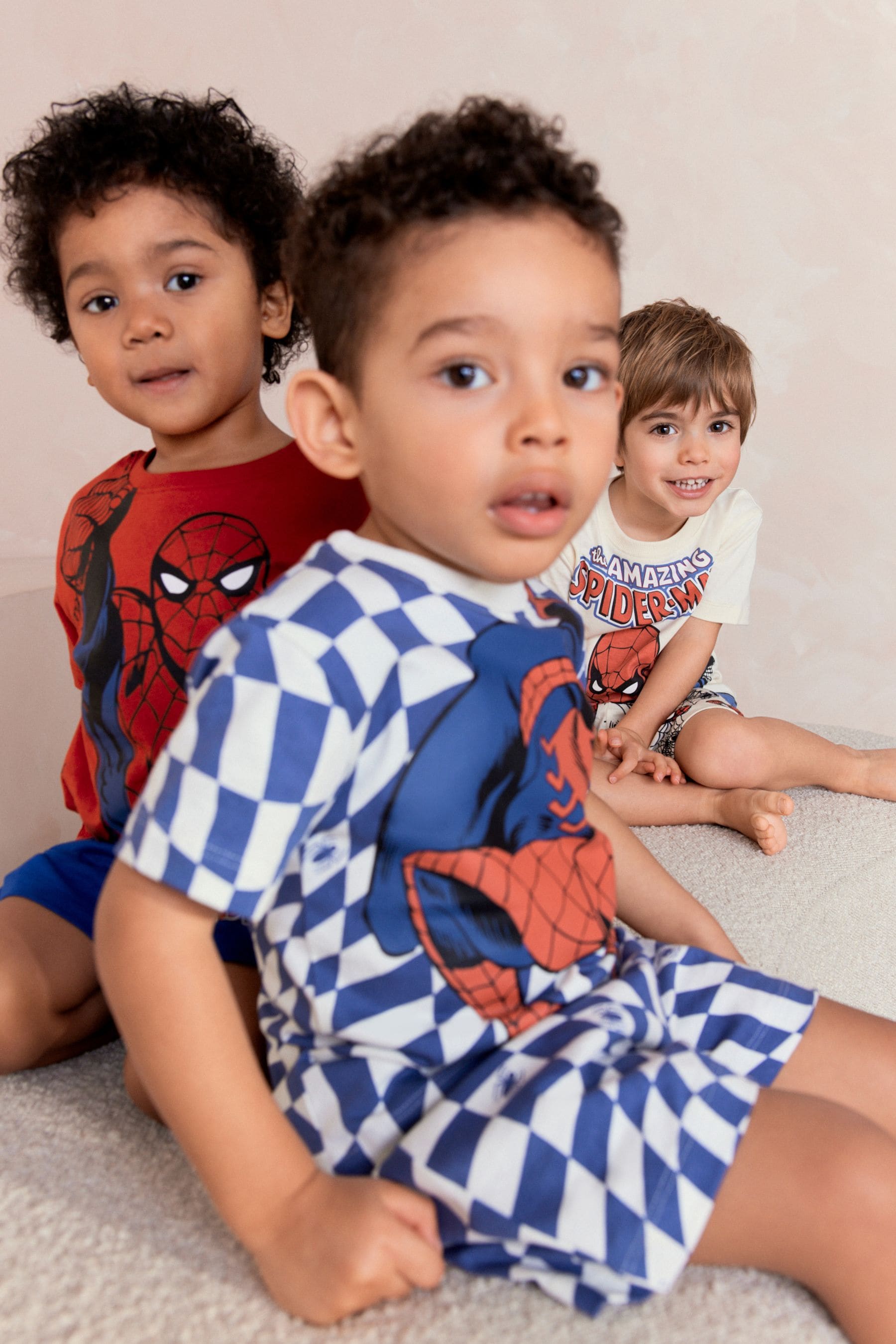 Red/Navy/White Spiderman 100% Cotton Short Pyjamas 3 Pack (12mths-10yrs)