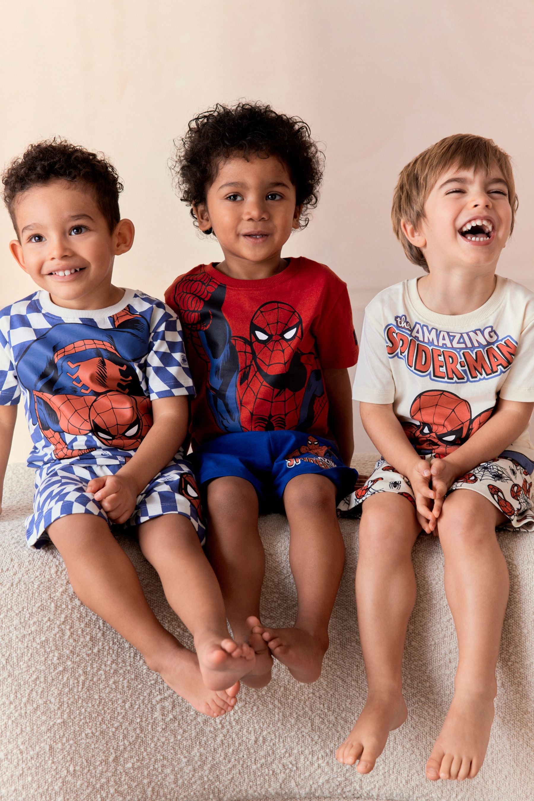 Red/Navy/White Spiderman 100% Cotton Short Pyjamas 3 Pack (12mths-10yrs)