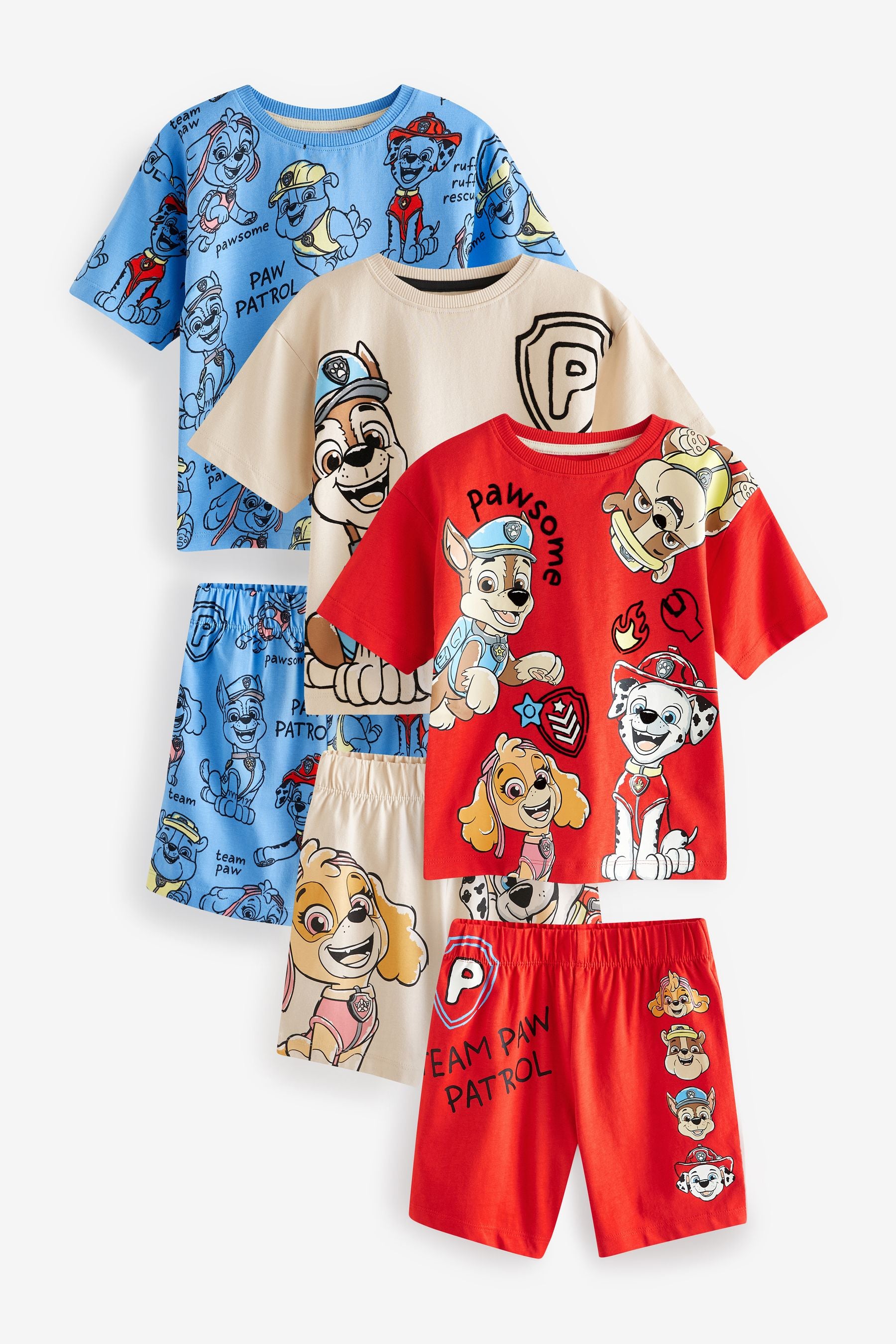 Red/Blue Paw Patrol Short Pyjamas 3 Pack (9mths-8yrs)