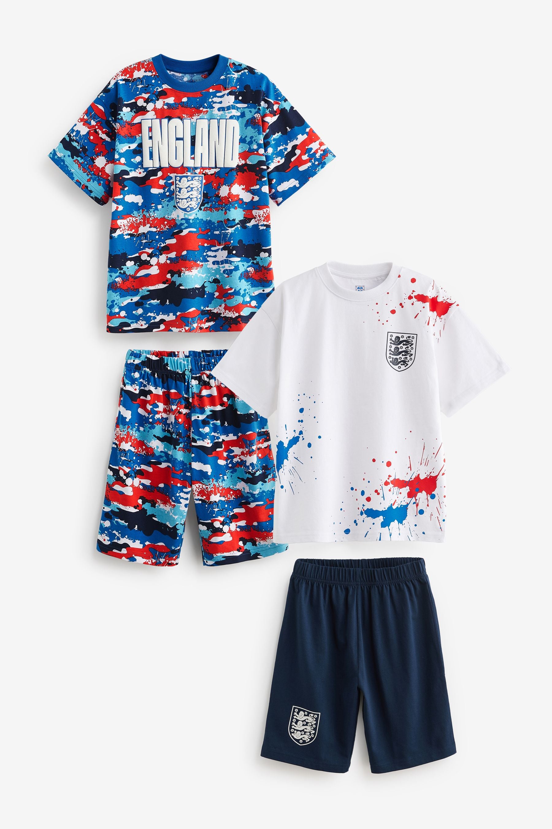 Red/White/Navy England FC Short Pyjamas 2 Pack (3-16yrs)