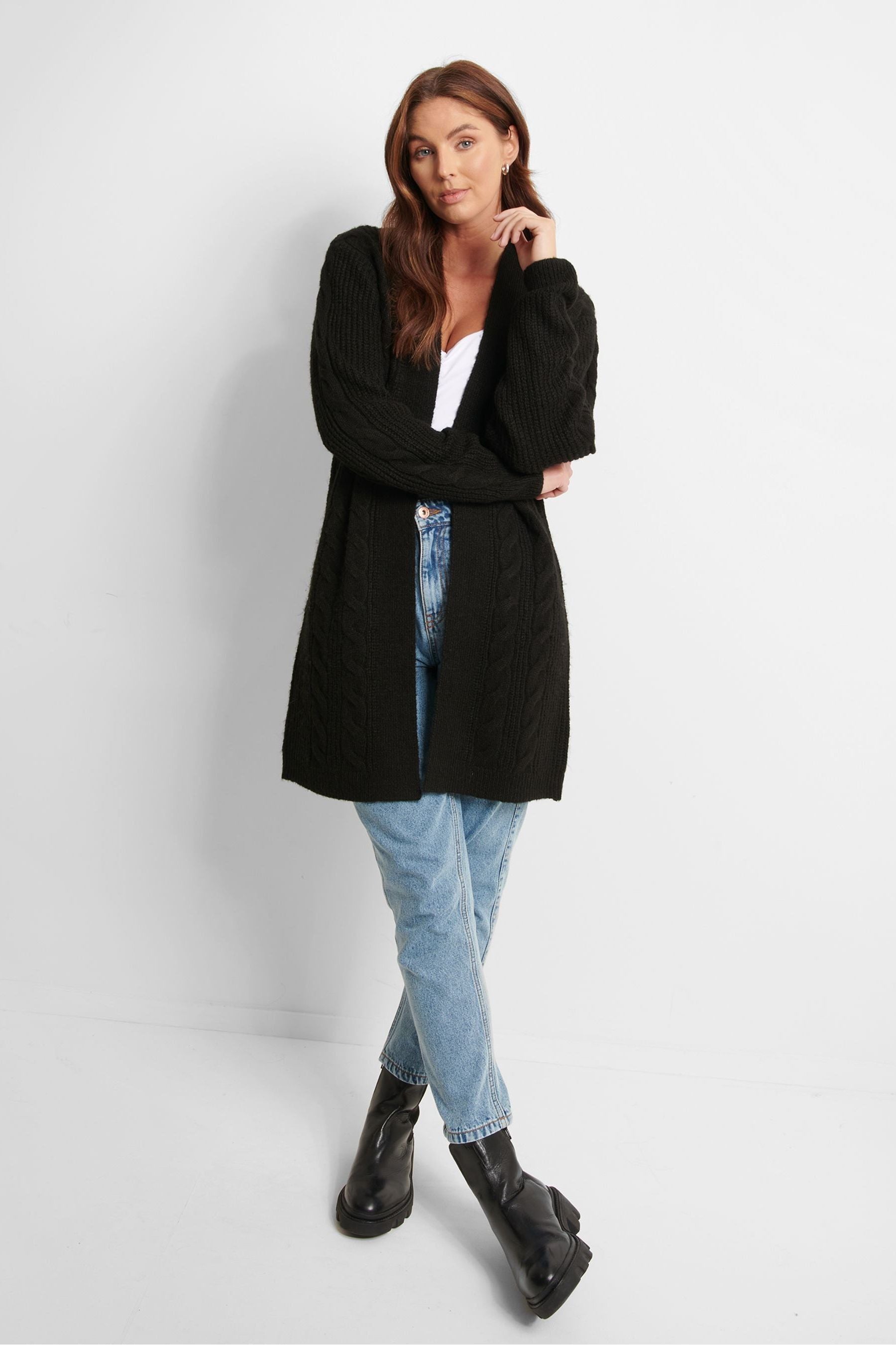 Threadbare Black Ladies Rozanna Cable Detail Cardigan