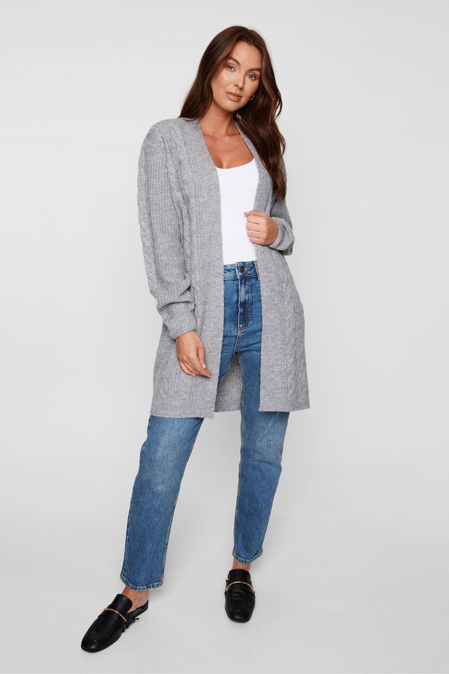 Threadbare Grey Ladies Rozanna Cable Detail Cardigan