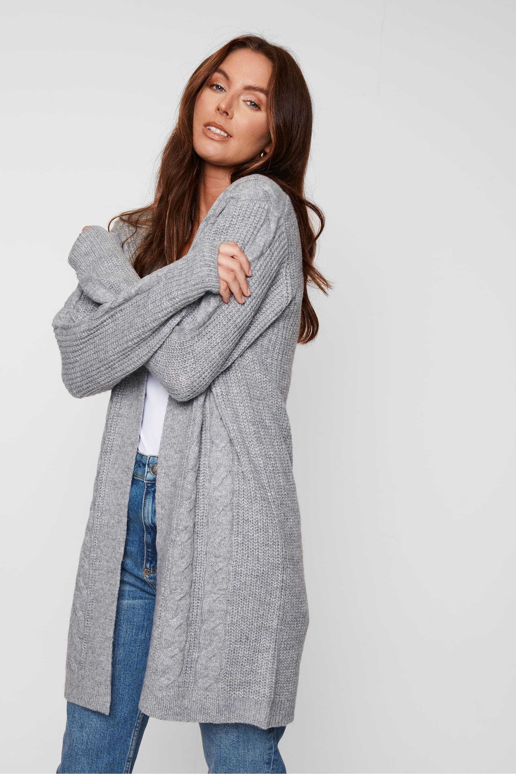 Threadbare Grey Ladies Rozanna Cable Detail Cardigan