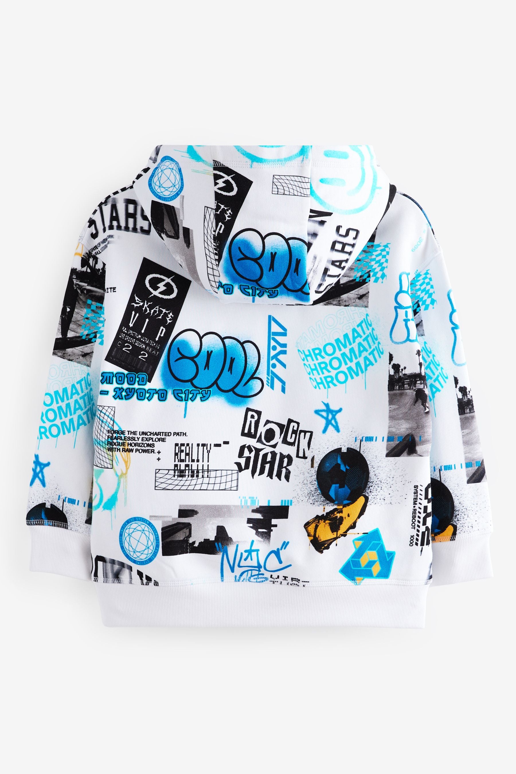 White/Blue All Over Graffiti Print Graphic Hoodie (3-16yrs)