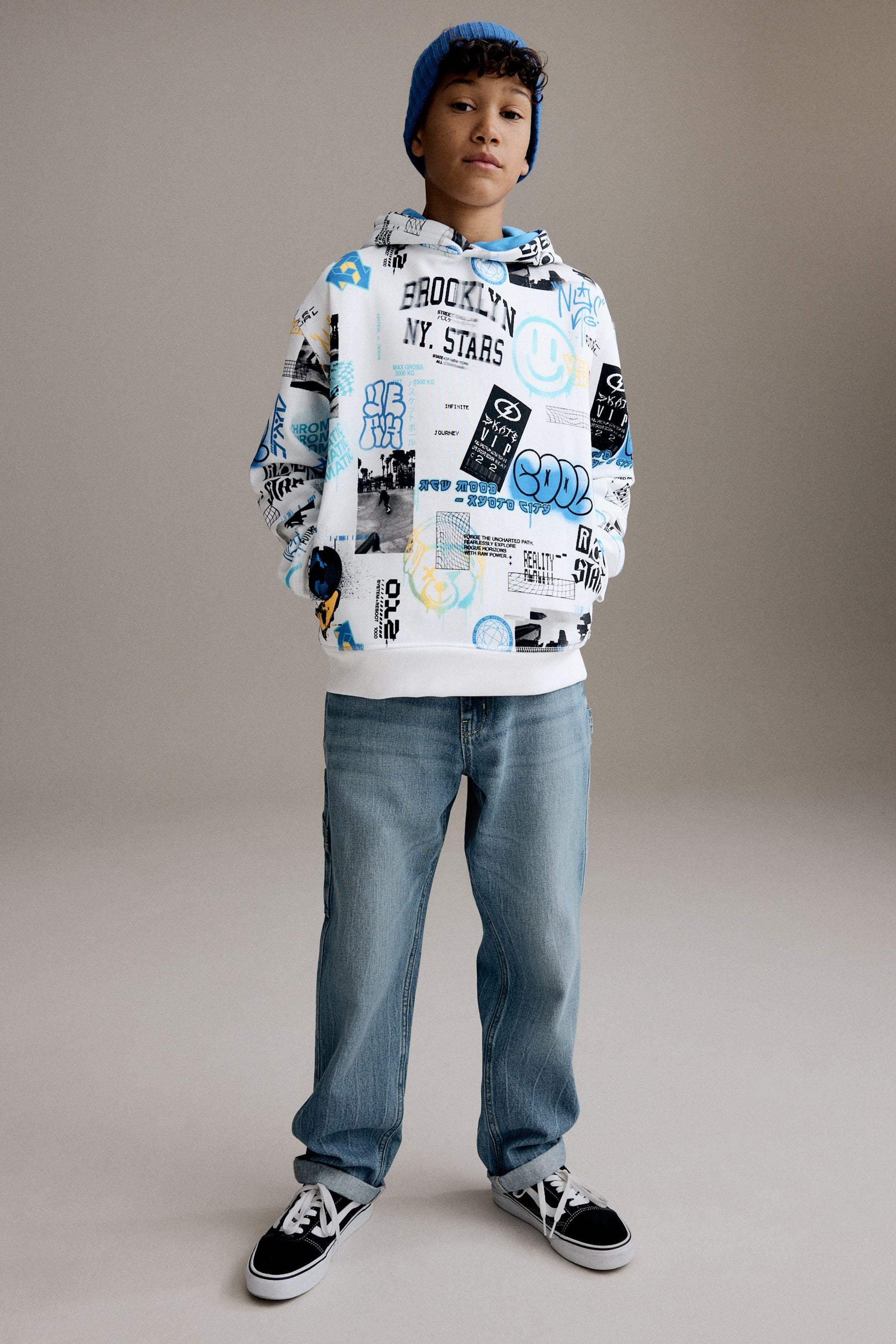 White/Blue Graphic Hoodie (3-16yrs)